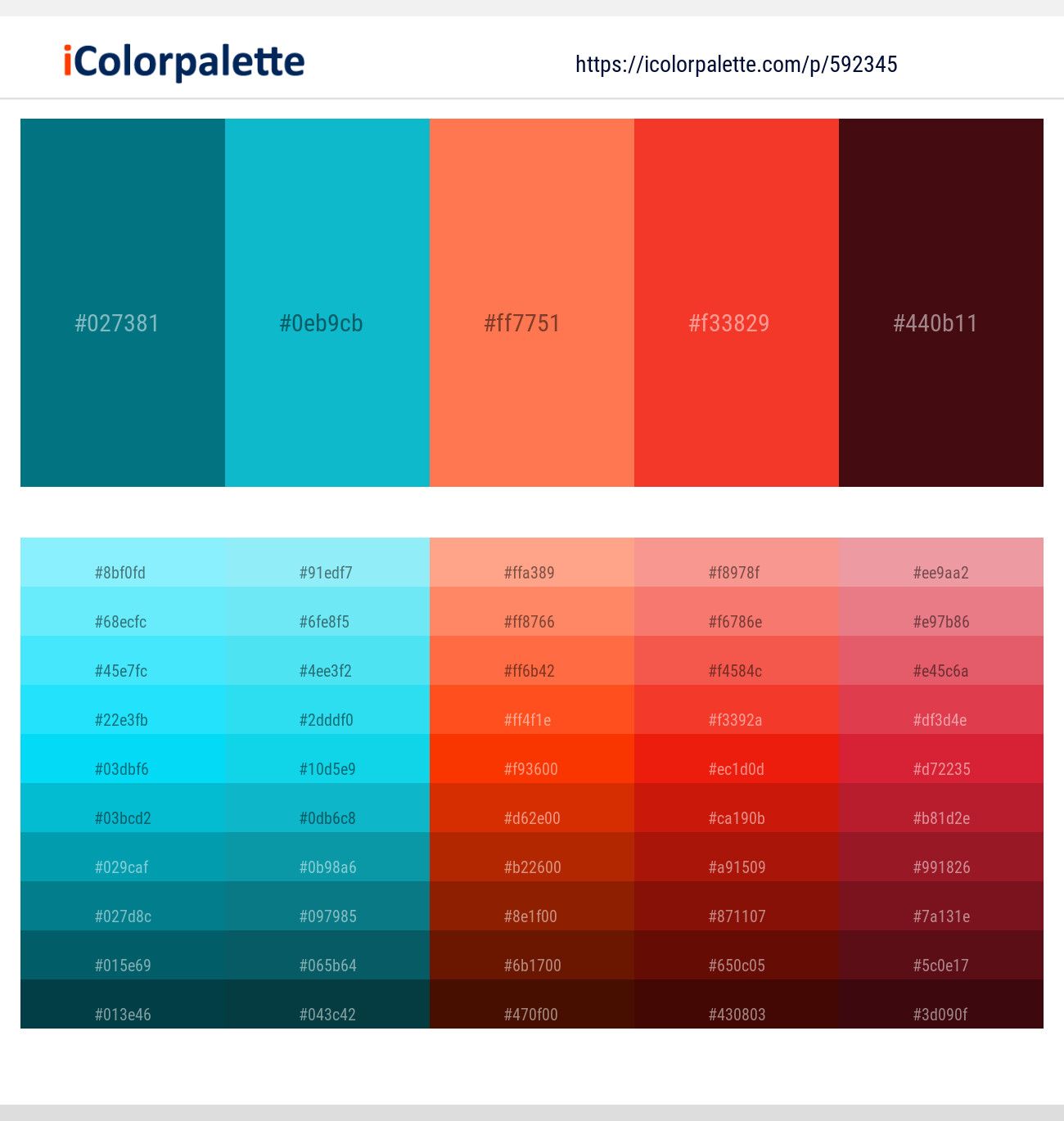 Blue Lagoon – Cerulean – Coral – Pomegranate – Aubergine Color scheme