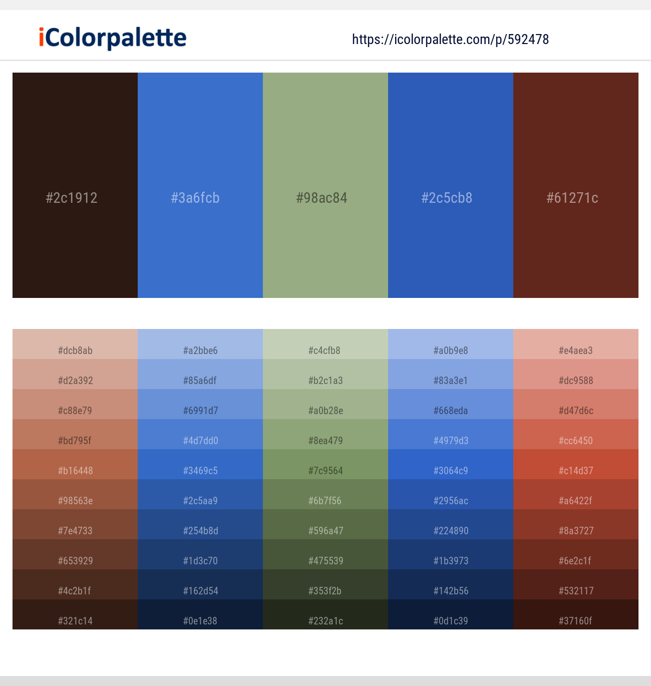 Tamarind – Indigo – Sage – Cerulean Blue – Espresso Color scheme