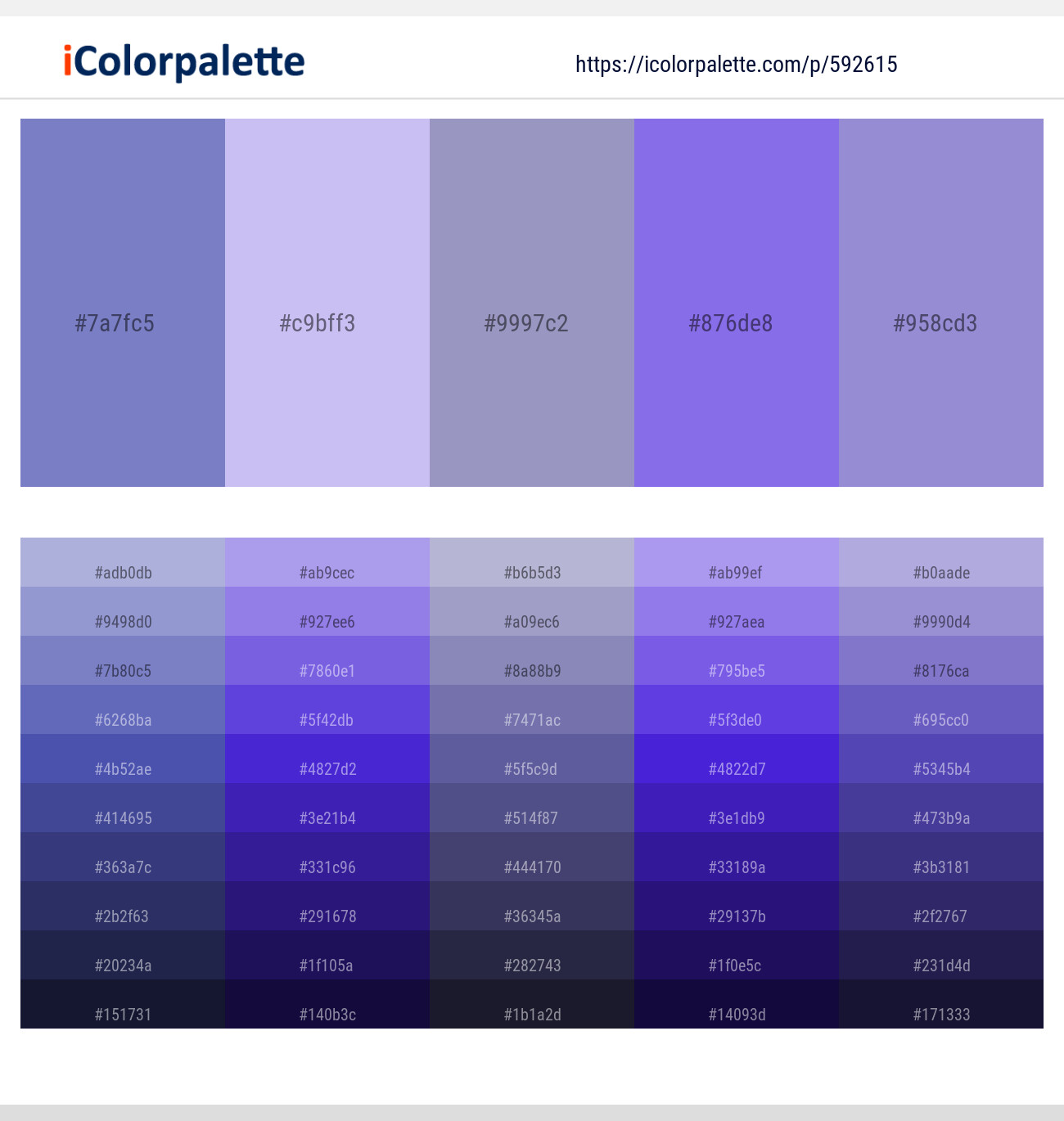 Wild Blue Yonder – Moon Raker – Blue Bell – Medium Purple – Chetwode Blue Color scheme