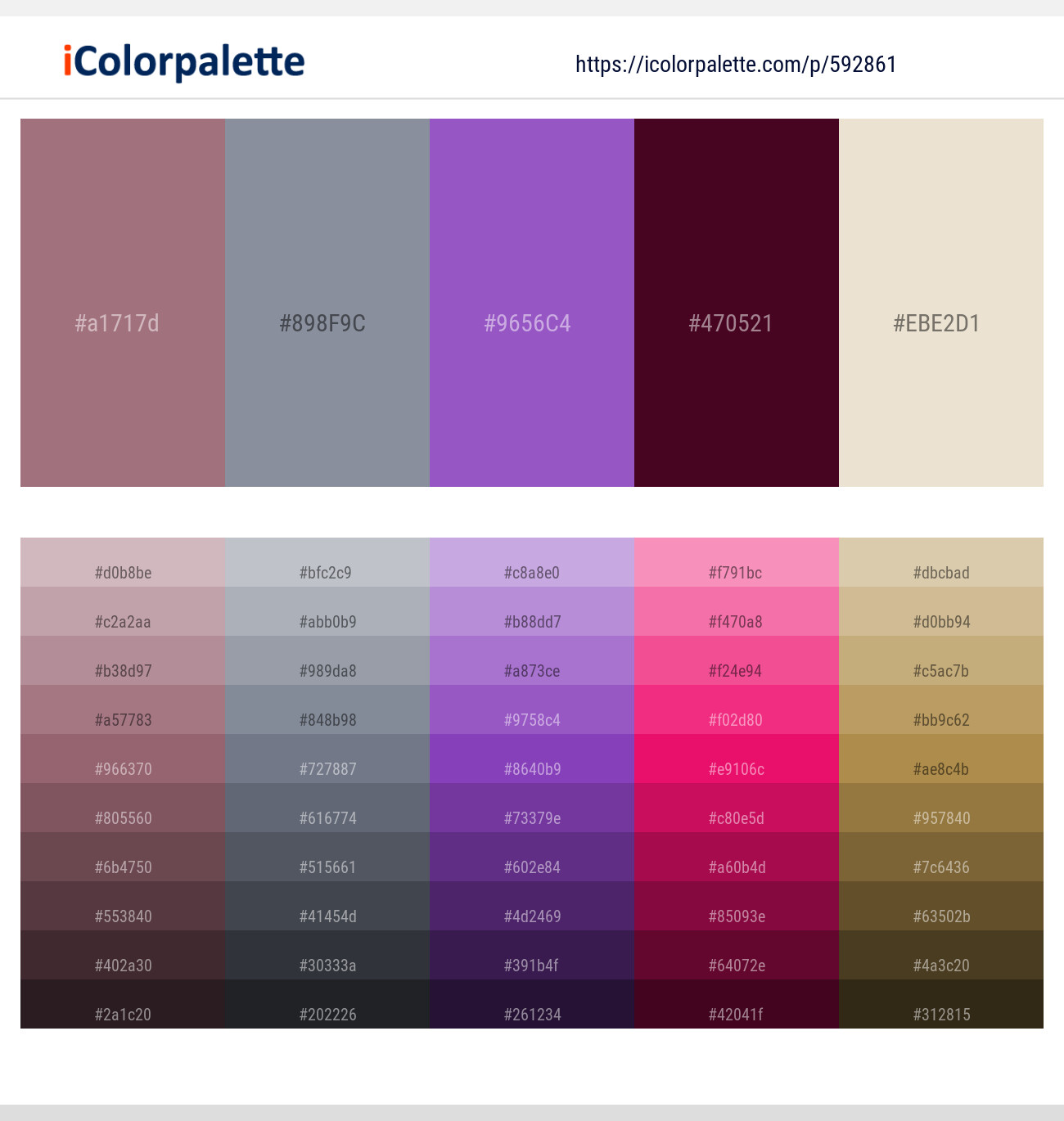 Bazaar – Manatee – Amethyst – Castro – Pearl Bush Color scheme