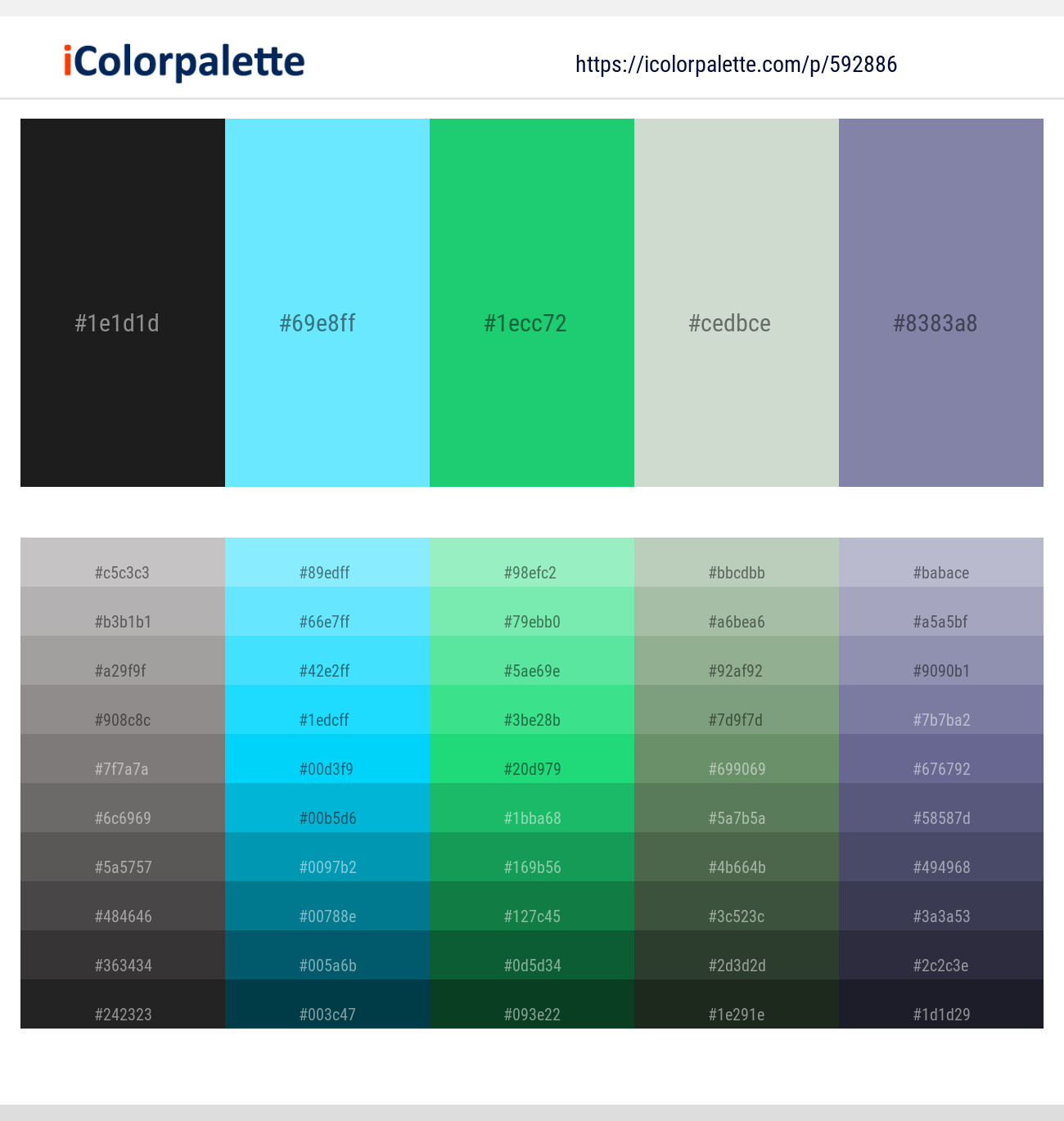 Cod Gray – Spray – Mountain Meadow – Tasman – Manatee Color scheme