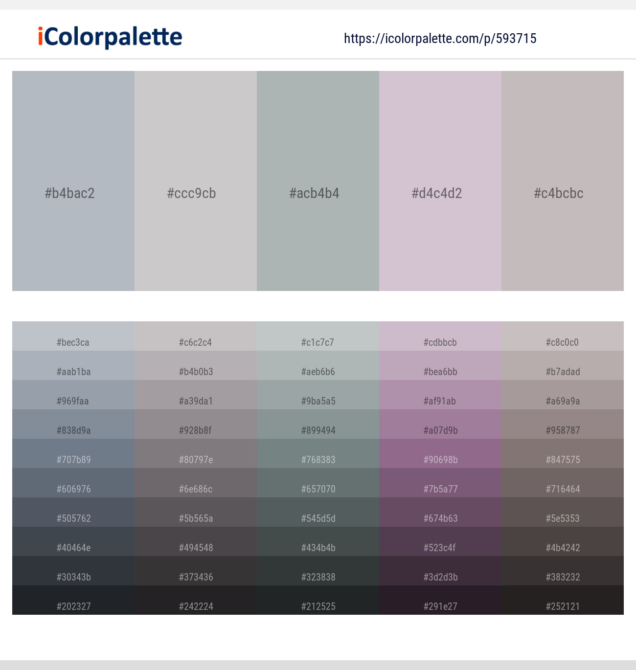 b4bac2_ccc9cb_acb4b4_d4c4d2_c4bcbc | iColorpalette