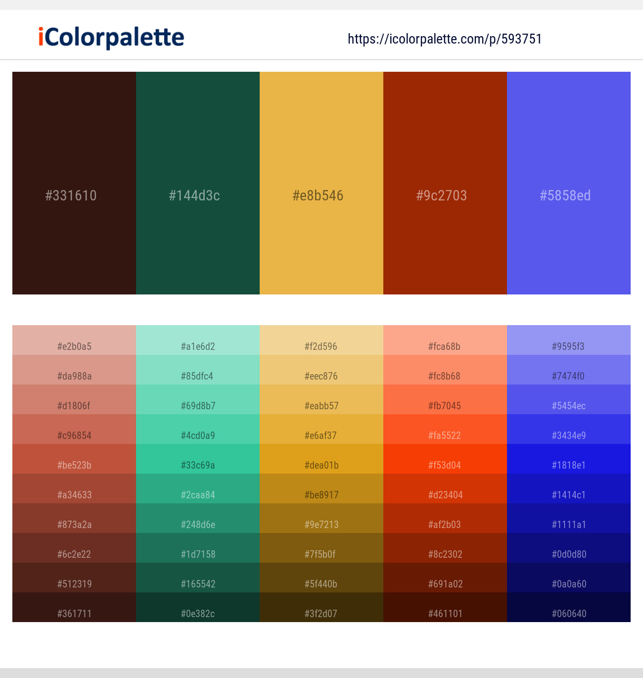 Coffee Bean – Green Pea – Tulip Tree – Totem Pole – Royal Blue Color scheme