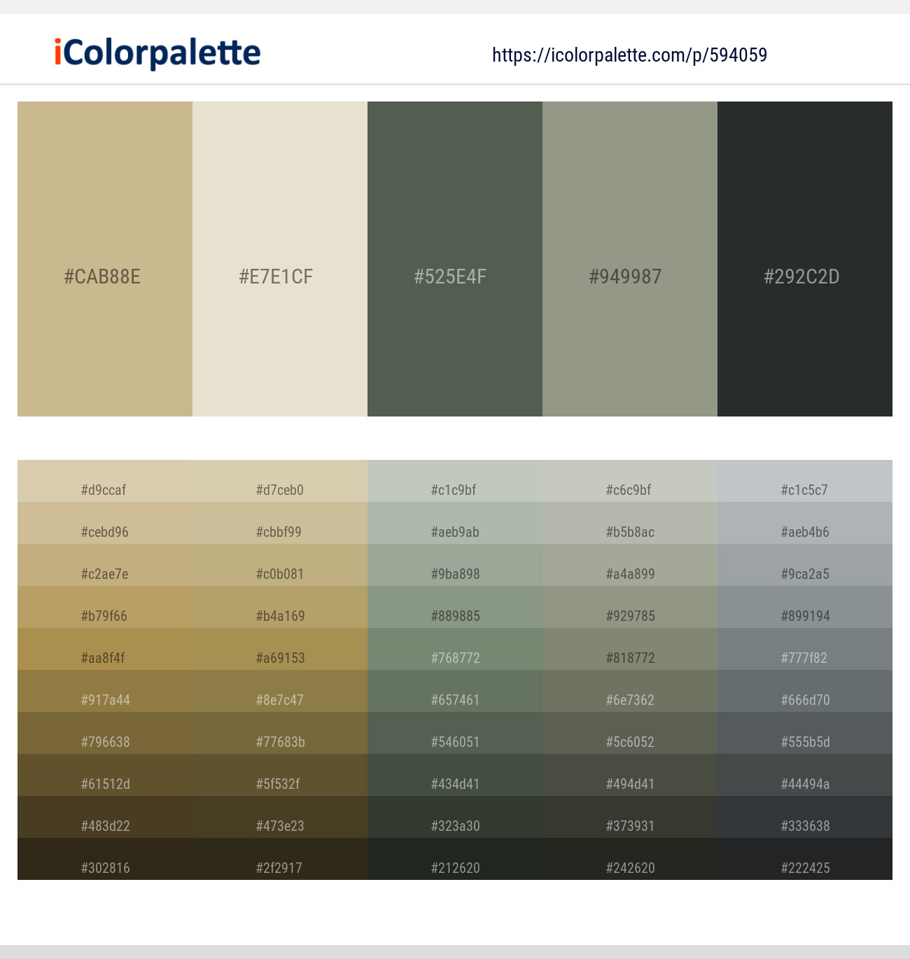 Sorrell Brown – White Rock – Gray Asparagus – Lemon Grass – Shark Color scheme