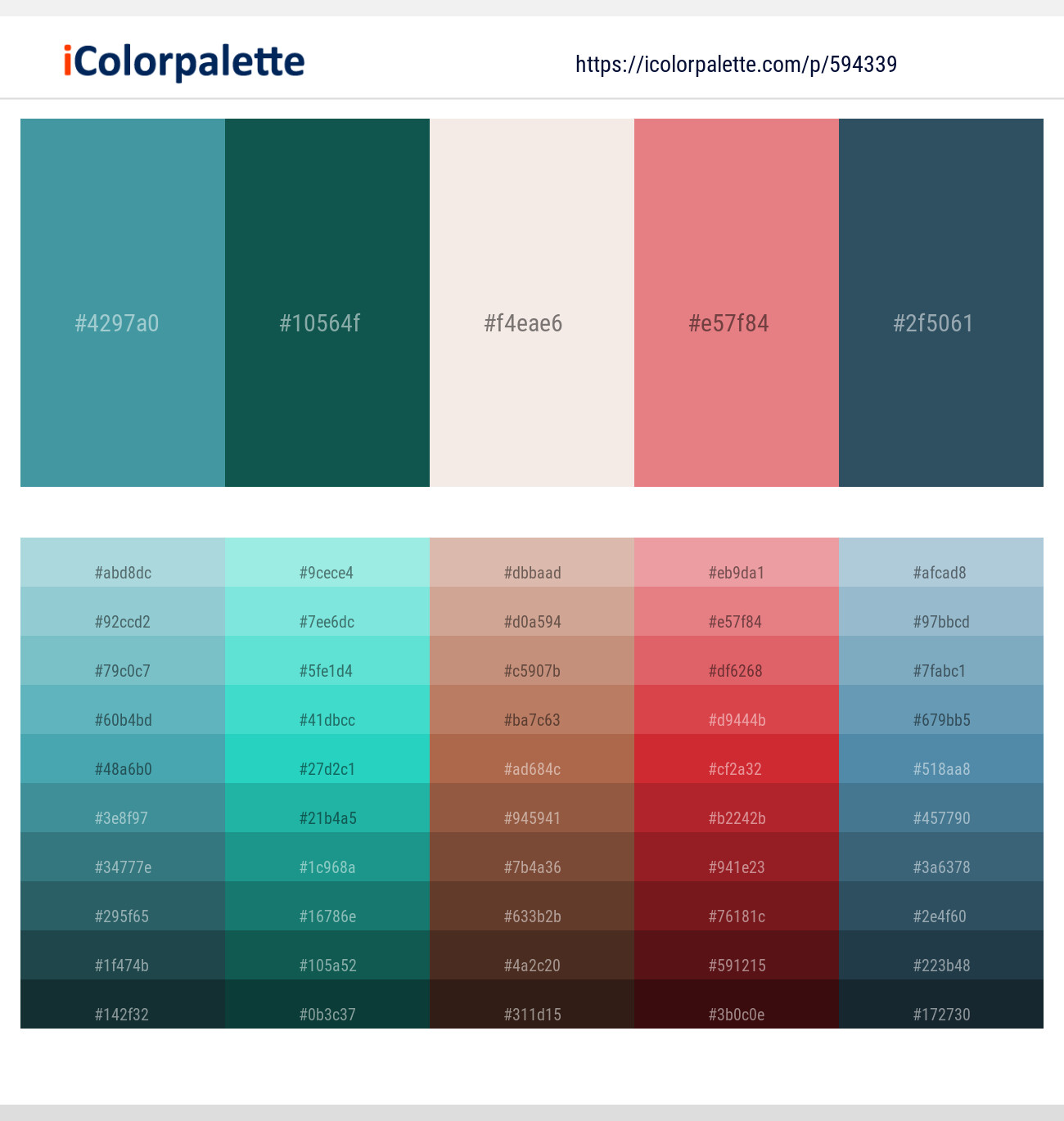 Steel Blue – Eden – Dawn Pink – Deep Blush – San Juan Color scheme