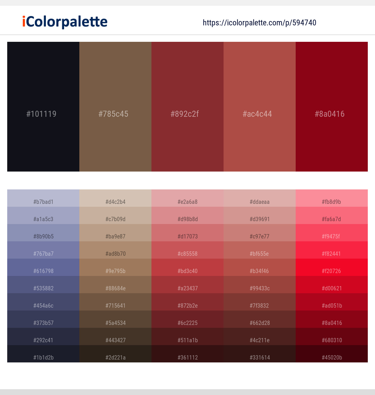 Vulcan – Tobacco Brown – Stiletto – Apple Blossom – Pohutukawa Color scheme