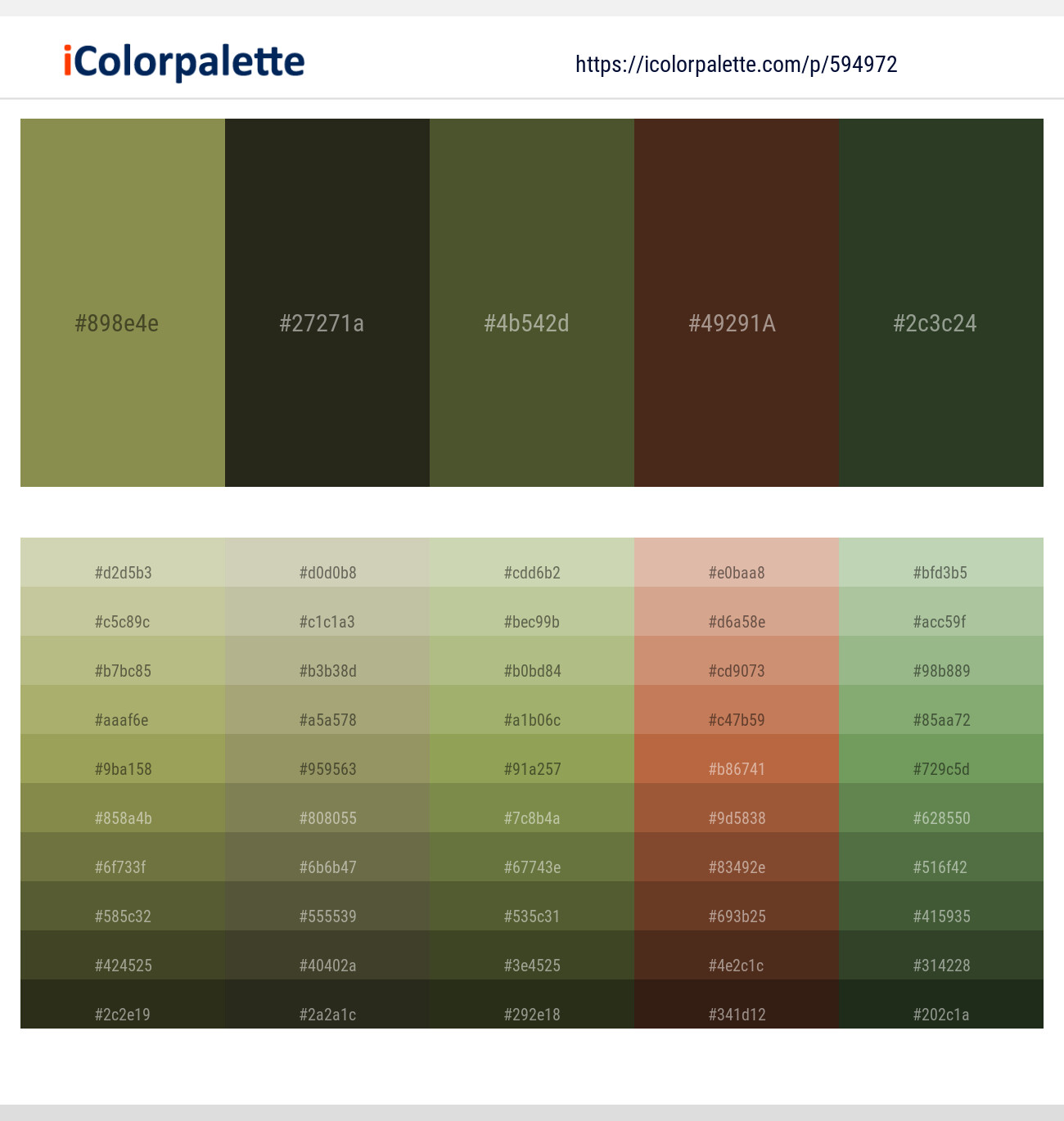 Avocado – Rangoon Green – Woodland – Brown Derby – Green Kelp Color scheme