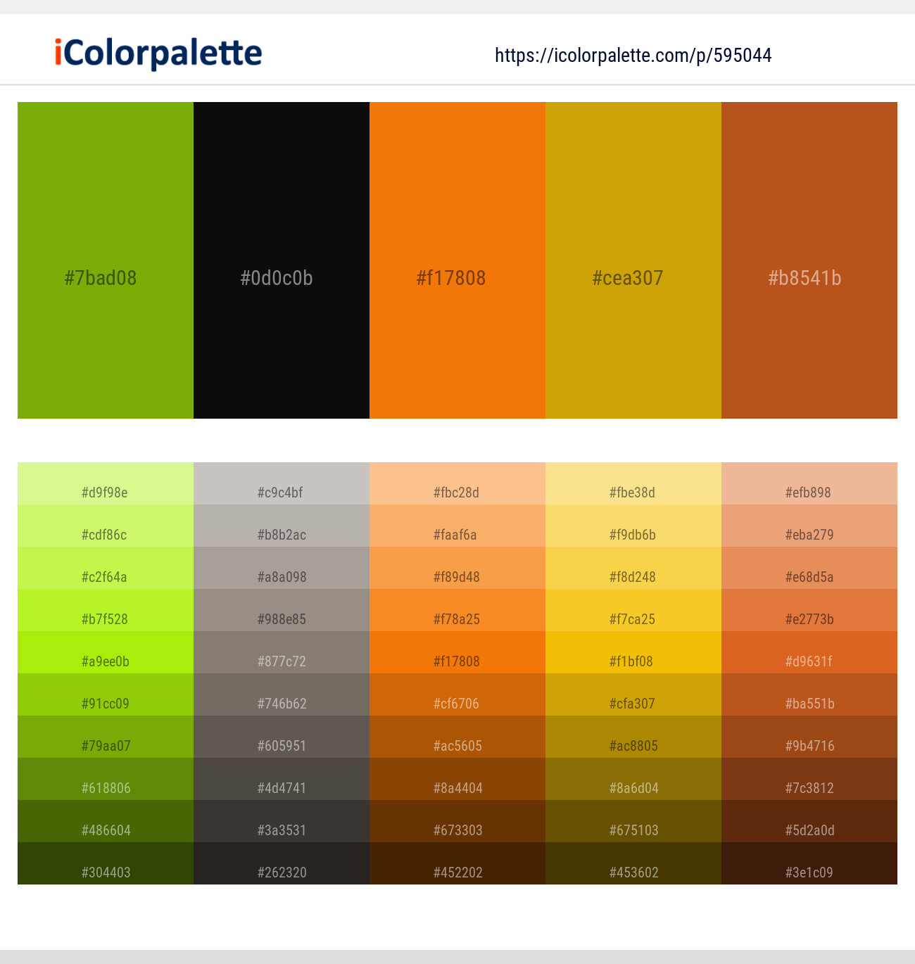 Limeade – Cod Gray – Chilean Fire – Buddha Gold – Orange Roughy Color scheme