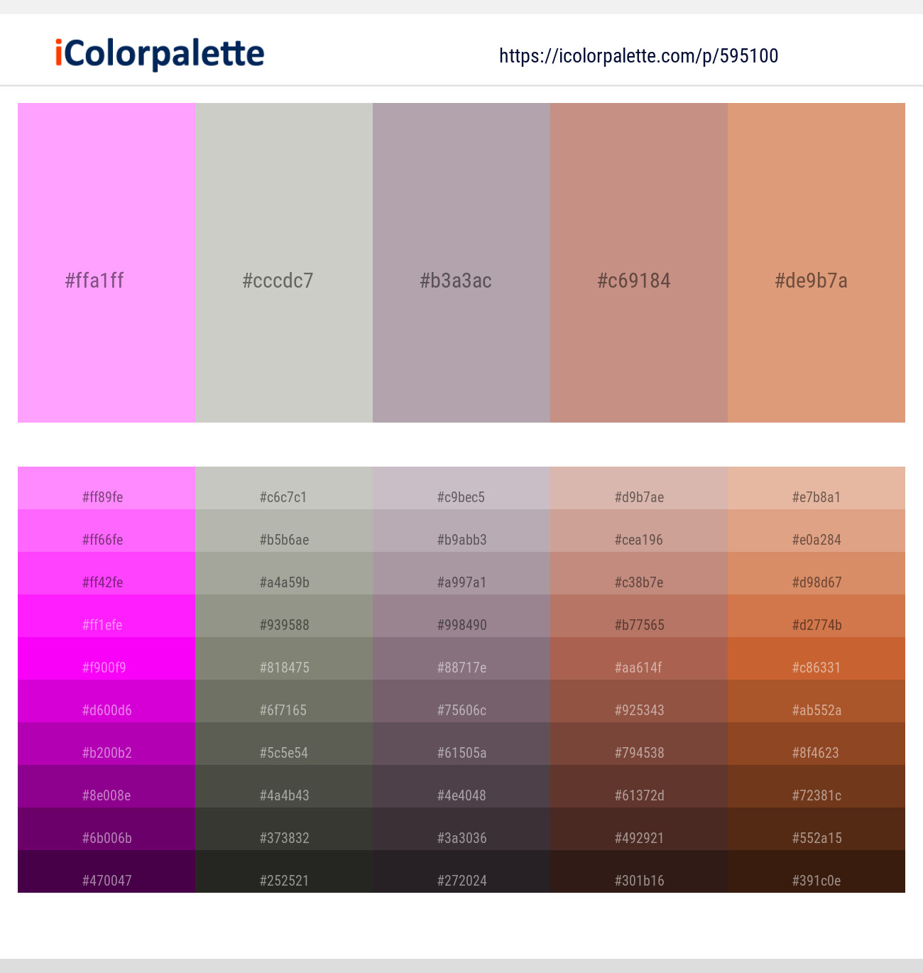 595100Lavender Rose – Celeste – Shady Lady – Brandy Rose – Burning Sand Color scheme