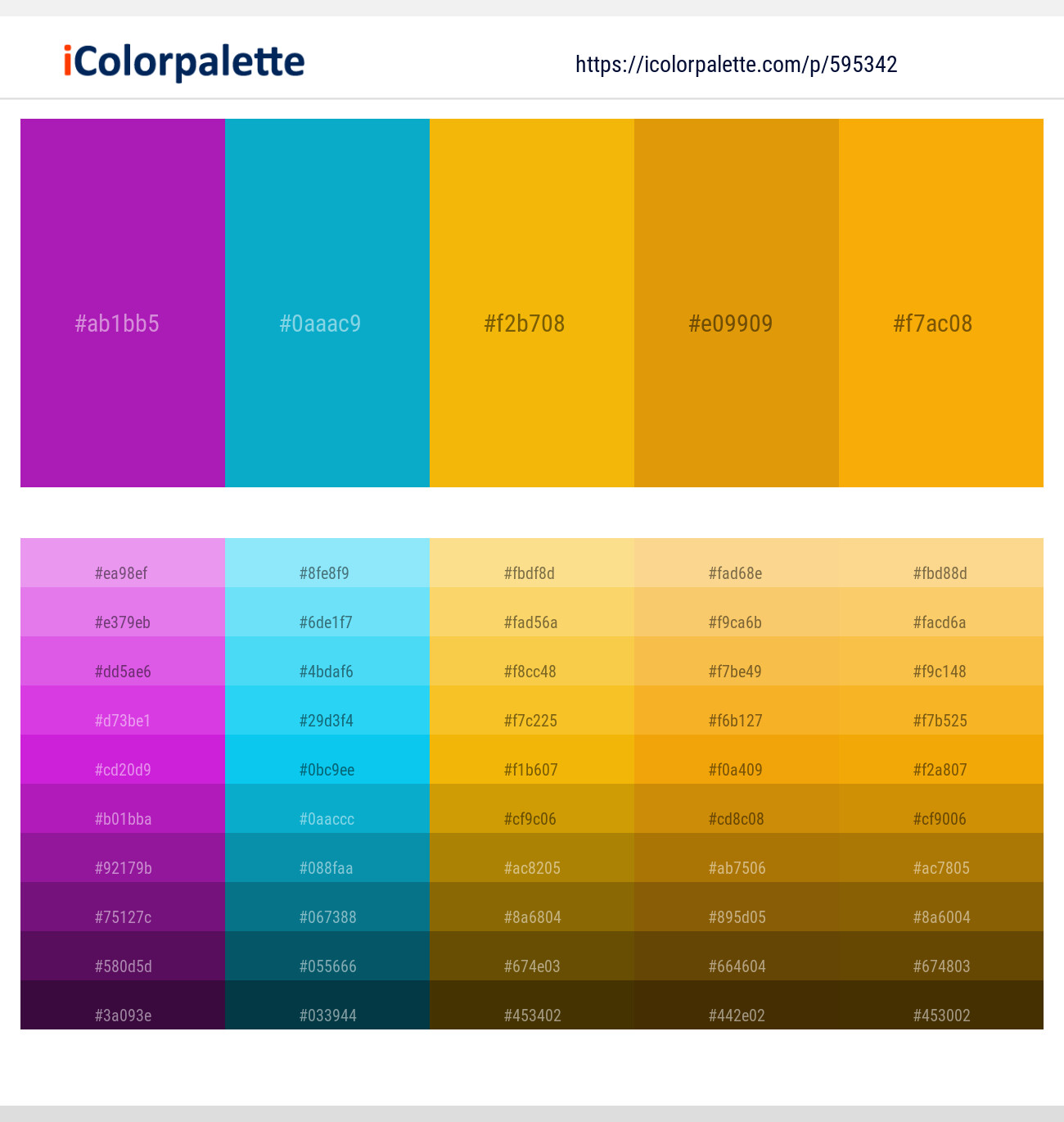 Violet Eggplant – Cerulean – Corn – Gamboge – Yellow Sea Color scheme