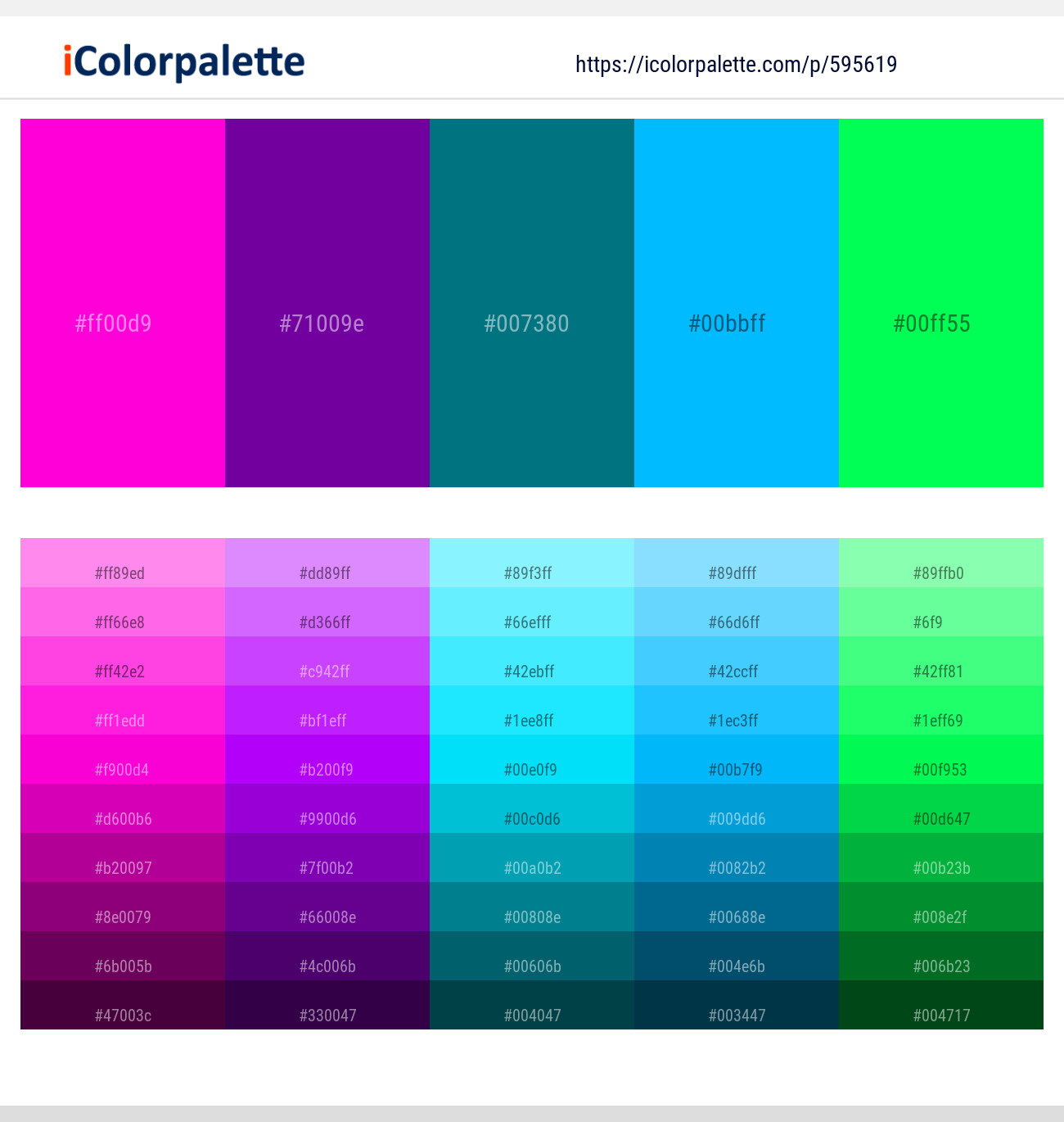 Purple Pizzazz – Purple – Blue Lagoon – Cerulean – Malachite Color scheme