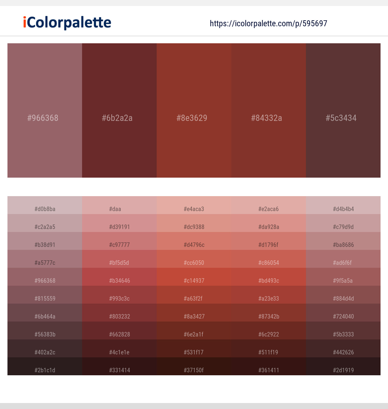 Opium – Metallic Copper – Burnt Umber – Burnt Umber – Congo Brown Color scheme