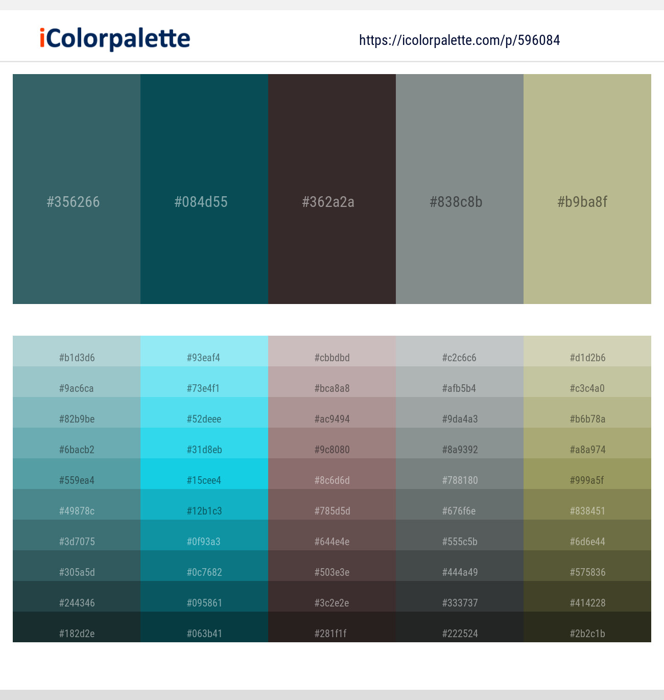 Casal – Deep Sea Green – Mine Shaft – Gunsmoke – Taupe Gray Color scheme