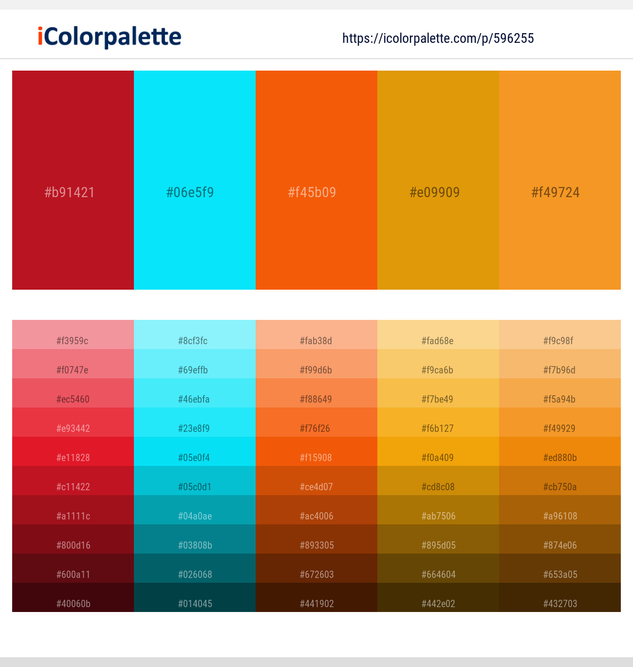Shiraz – Cyan / Aqua – Blaze Orange – Gamboge – Carrot Orange Color scheme