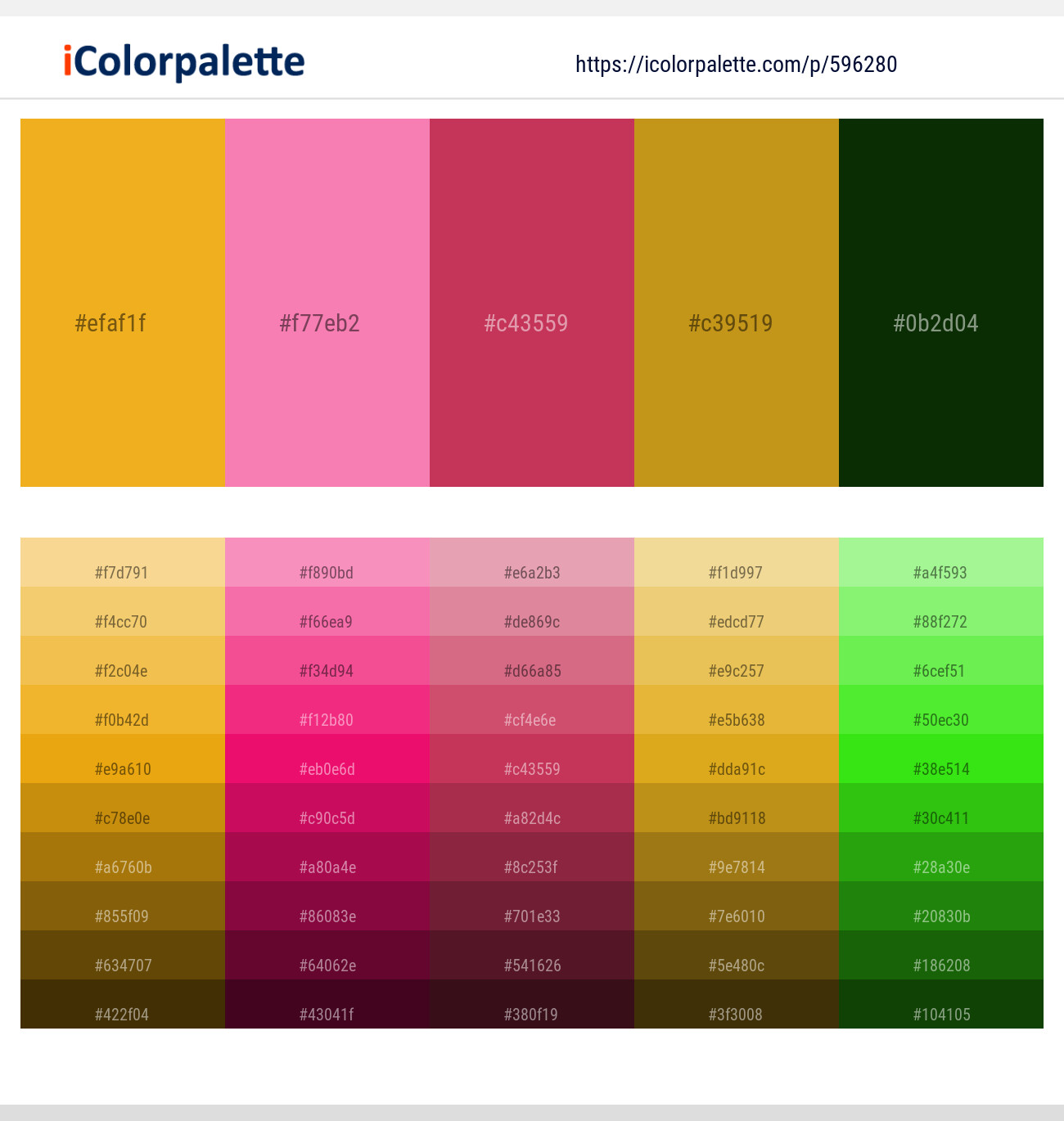 Buttercup – Persian Pink – Brick Red – Pizza – Deep Fir Color scheme