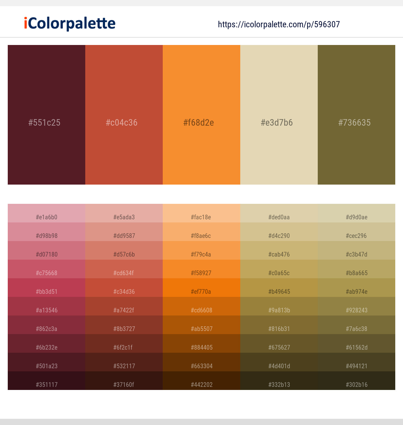 Wine Berry – Mojo – Neon Carrot – Grain Brown – Yellow Metal Color scheme