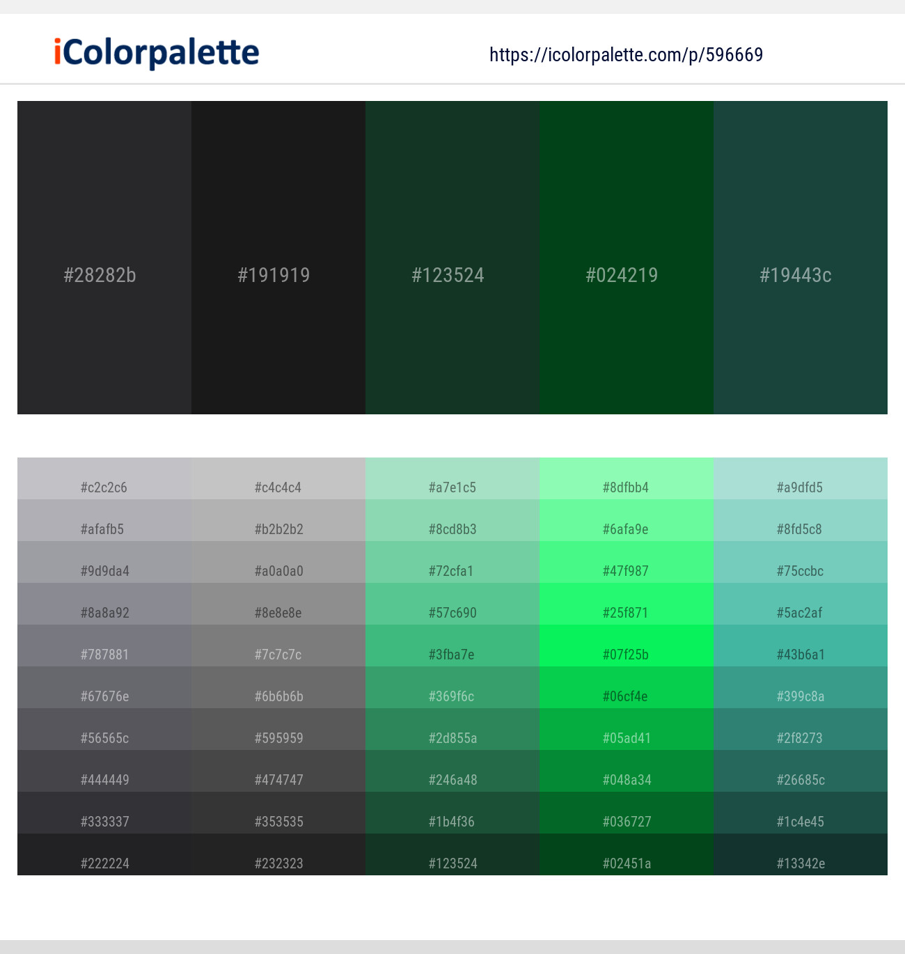 Charade – Cod Gray – Bush – Crusoe – Te Papa Green Color scheme