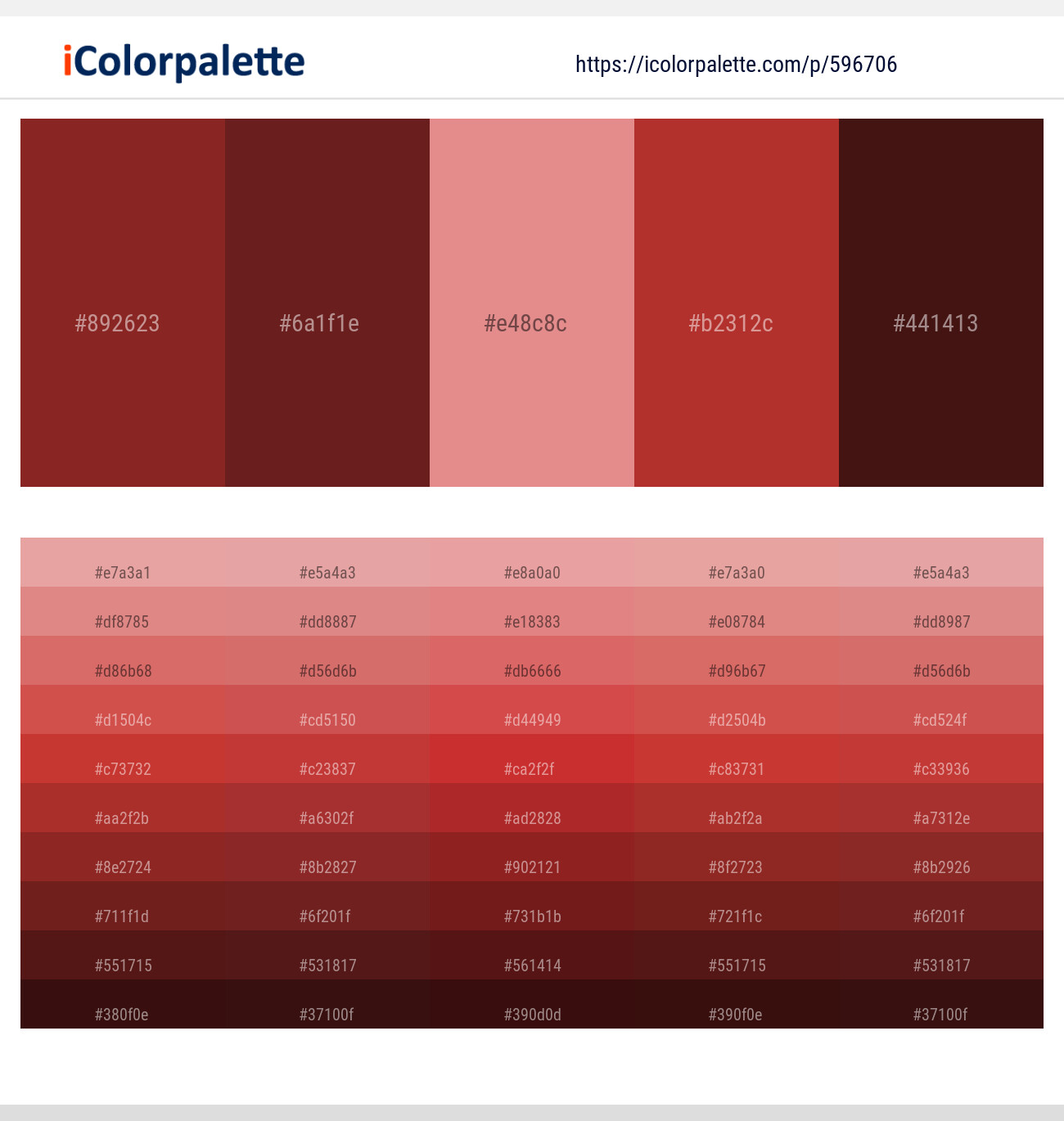 Old Brick – Persian Plum – Petite Orchid – Tall Poppy – Cedar Color scheme
