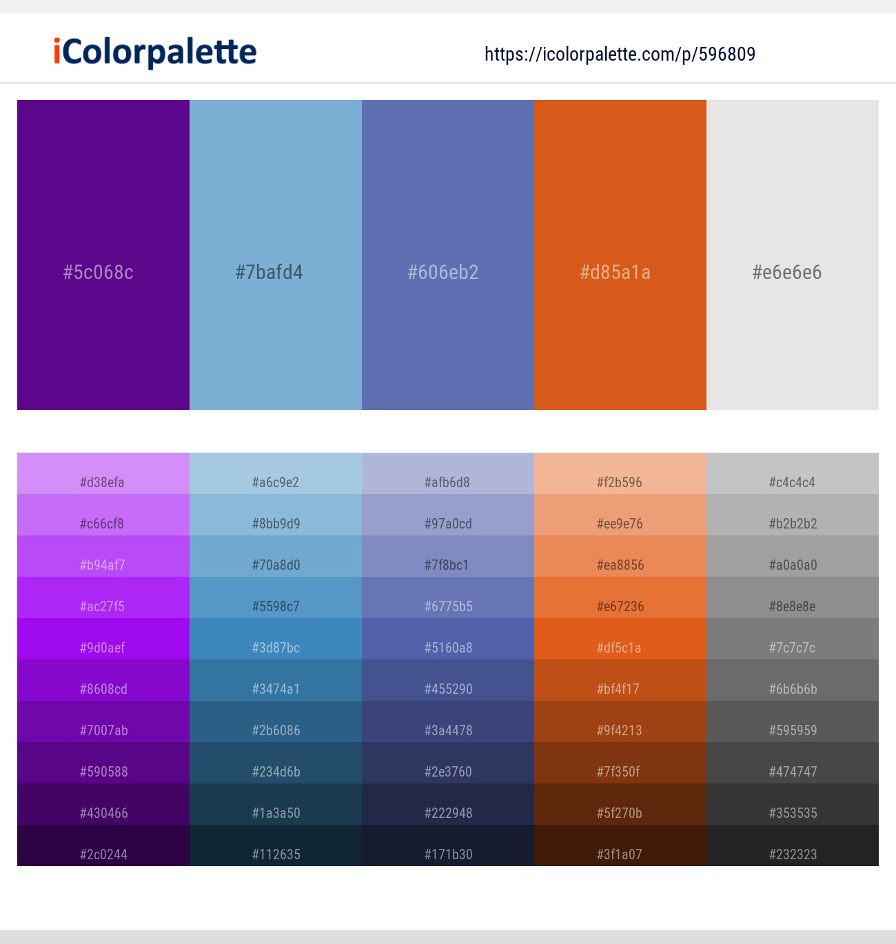 Purple – Glacier – Waikawa Gray – Hot Cinnamon – Mercury Color scheme