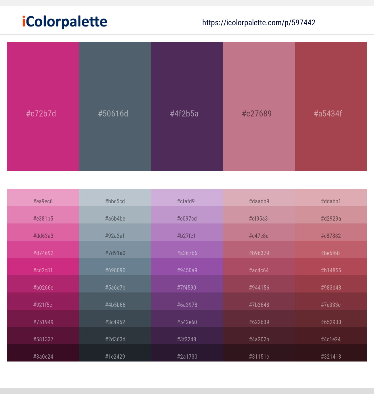 Medium Red Violet – Blue Bayoux – Bossanova – Turkish Rose – Hippie Pink Color scheme