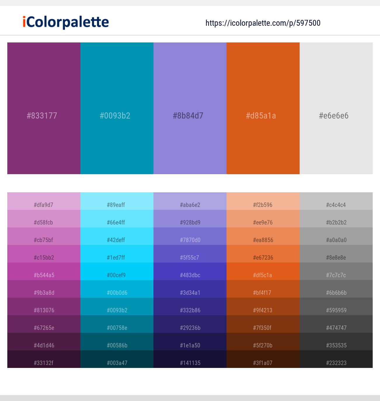 Plum – Bondi Blue – Chetwode Blue – Hot Cinnamon – Mercury Color scheme