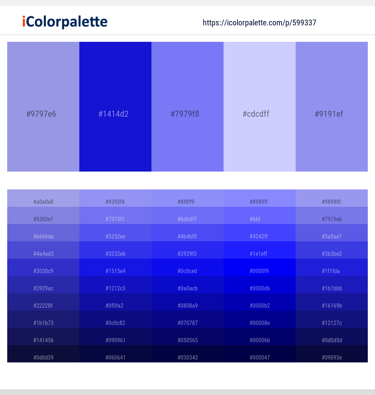 Dull Lavender – Dark Blue – Cornflower Blue – Periwinkle – Portage Color scheme