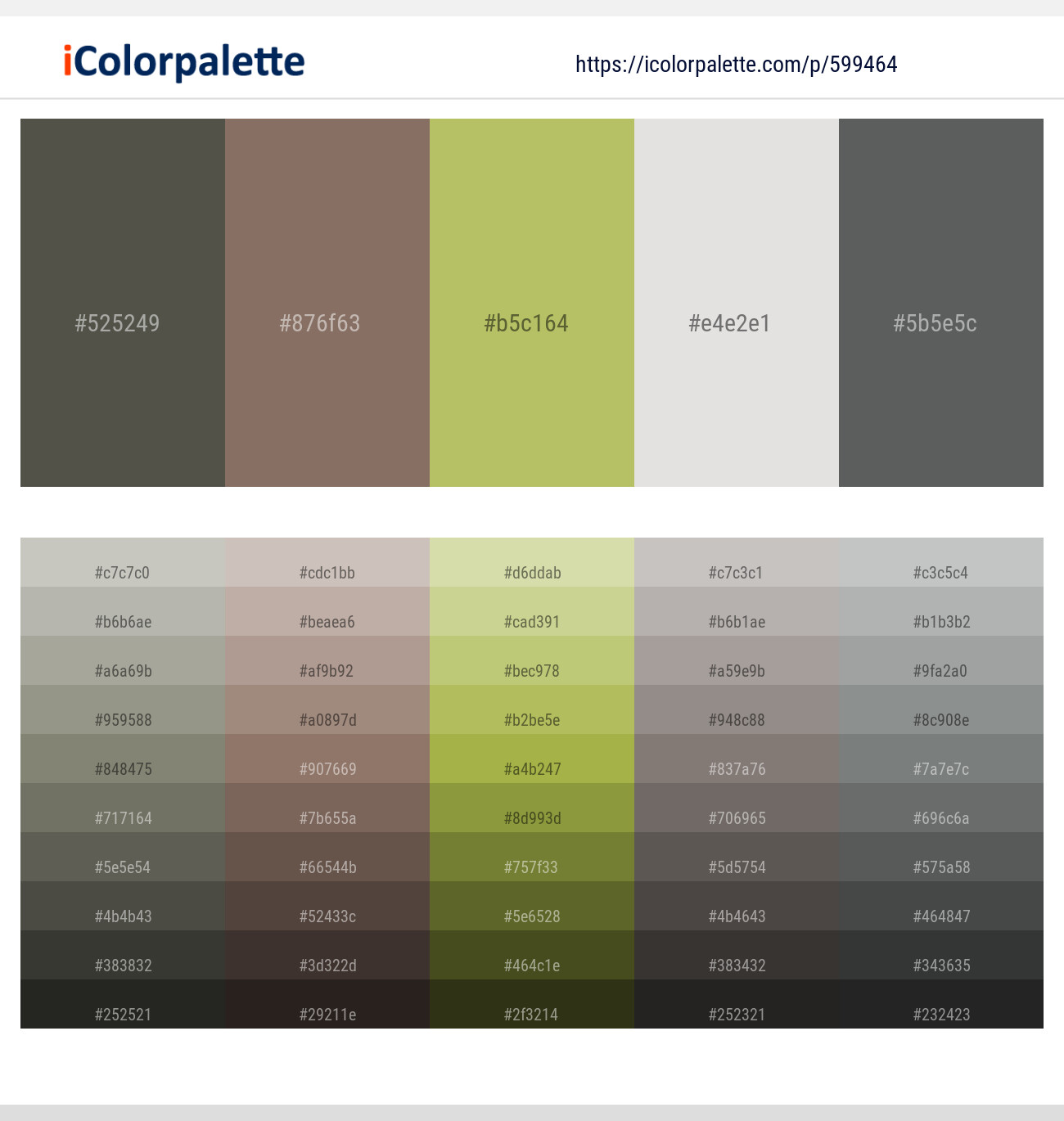 Fuscous Gray – Sand Dune – Wild Willow – Swiss Coffee – Nandor Color scheme