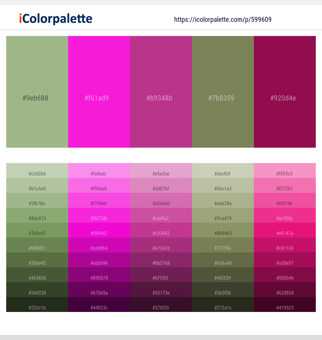 Schist – Shocking Pink – Medium Red Violet – Flax Smoke – Rose Bud Cherry Color scheme