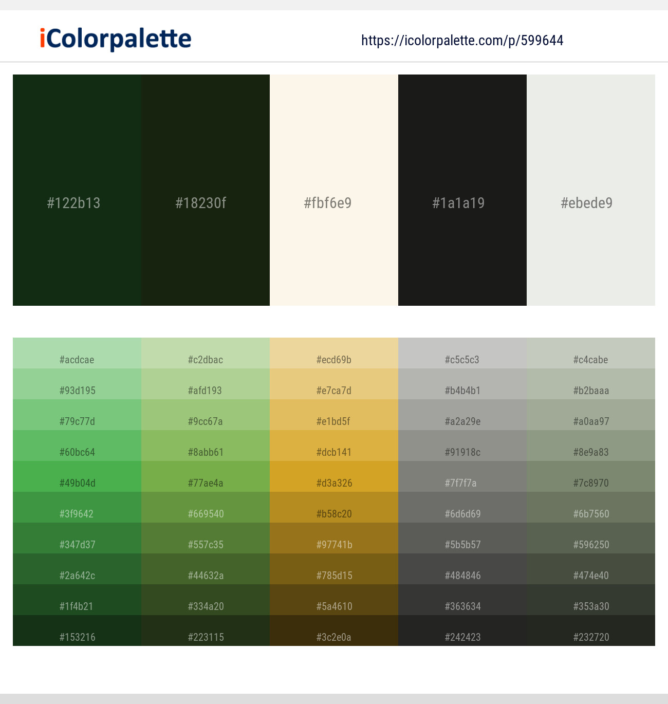 Palm Green – Hunter Green – Quarter Spanish White – Rangoon Green – Green White Color scheme