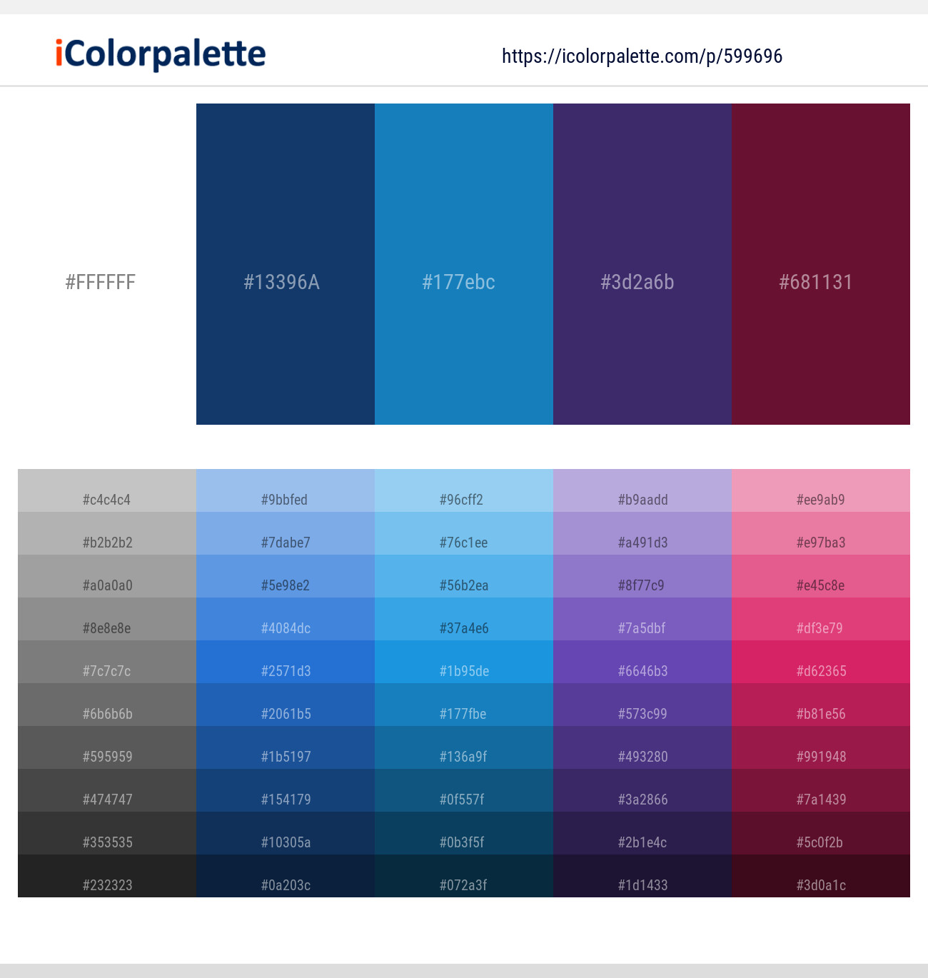 White – Biscay – Denim – Jacarta – Claret Color scheme