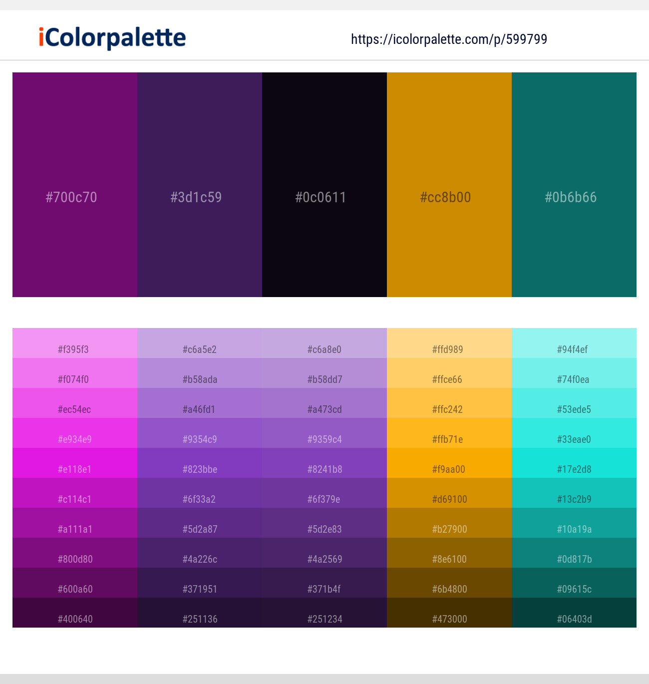 Cardinal Pink – Grape – Ebony – Pirate Gold – Atoll Color scheme