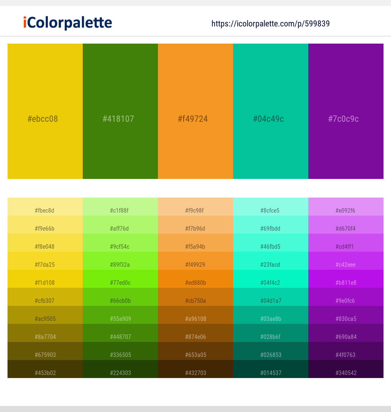 Corn – Green Leaf – Carrot Orange – Caribbean Green – Purple Color scheme