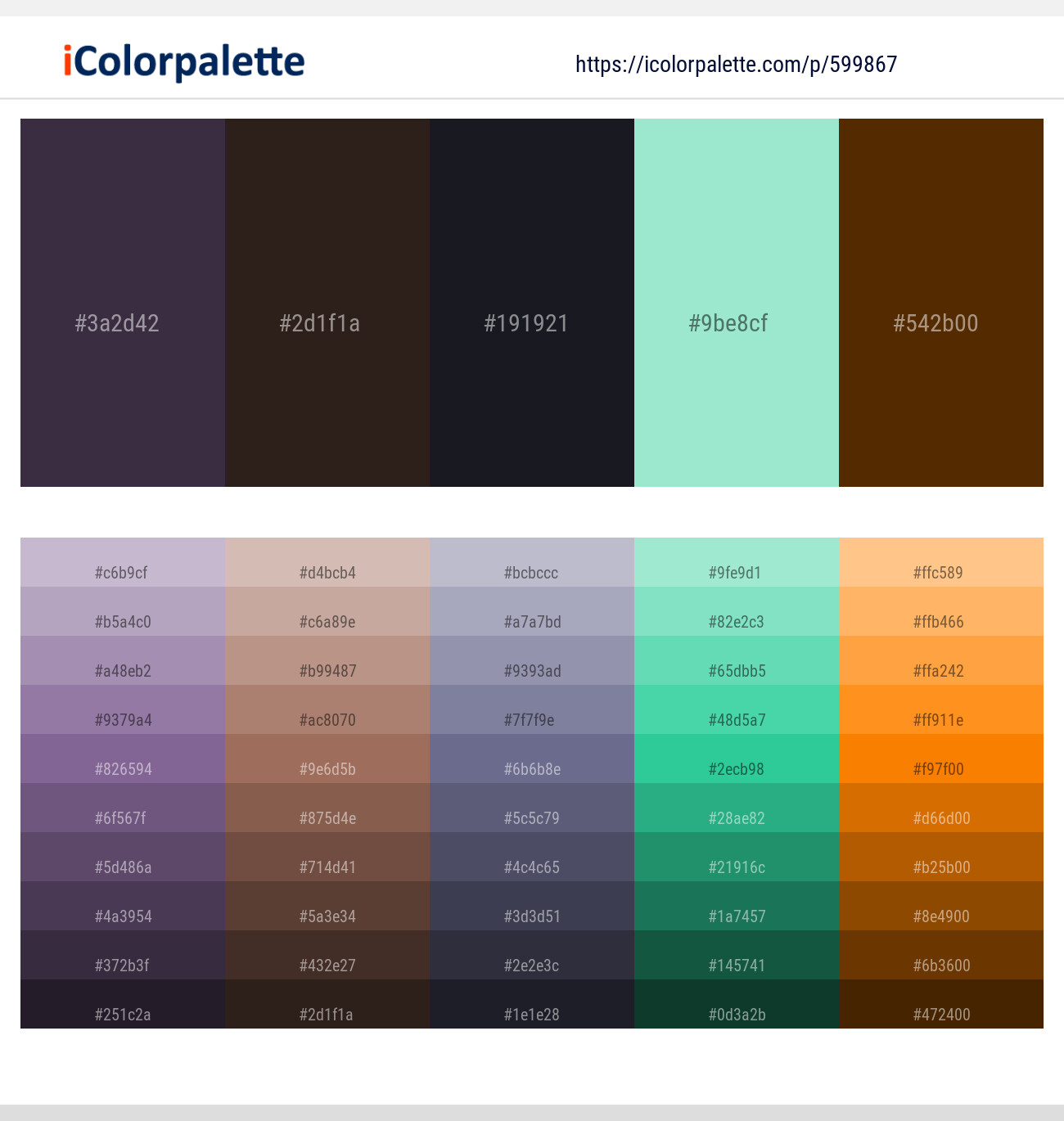 Blackcurrant – Eclipse – Cinder – Water Leaf – Carnaby Tan Color scheme