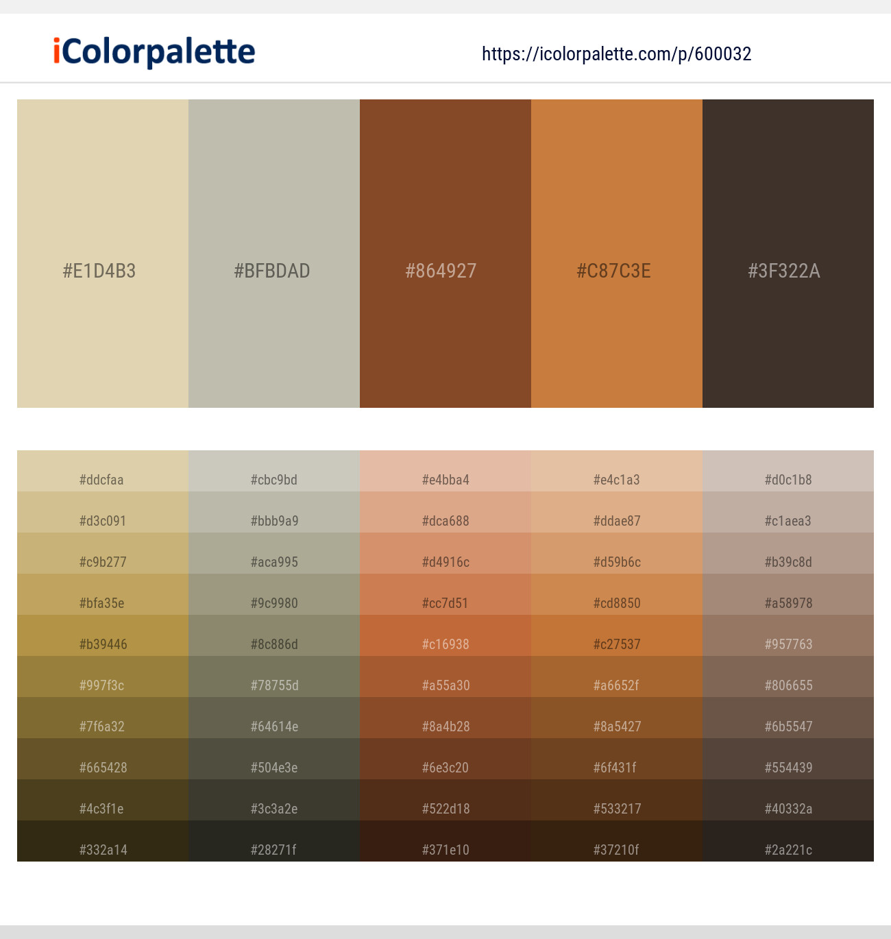 Grain Brown – Ash – Nutmeg – Raw Sienna – English Walnut Color scheme
