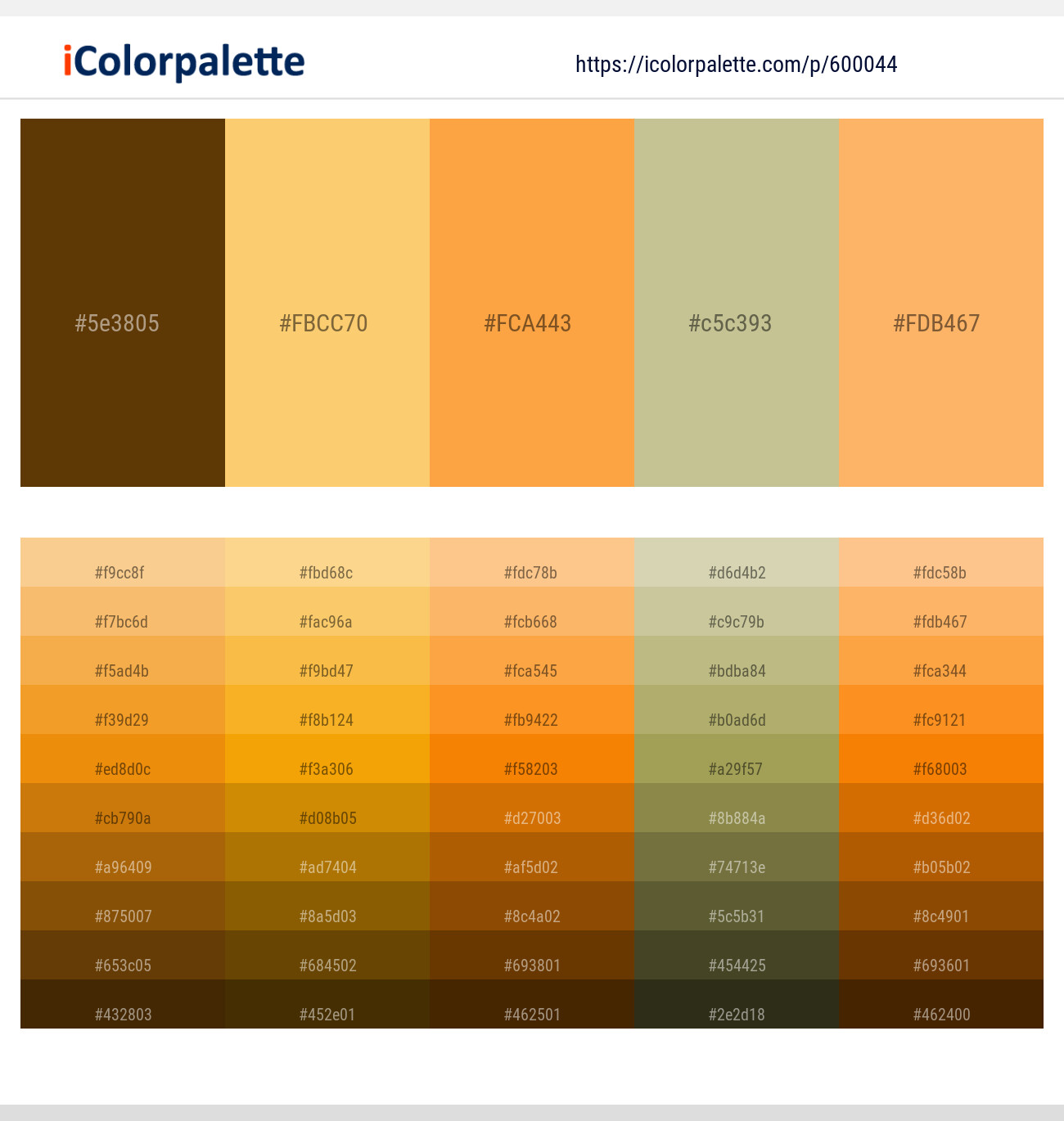Saddle Brown – Goldenrod – Yellow Orange – Pine Glade – Rajah Color scheme