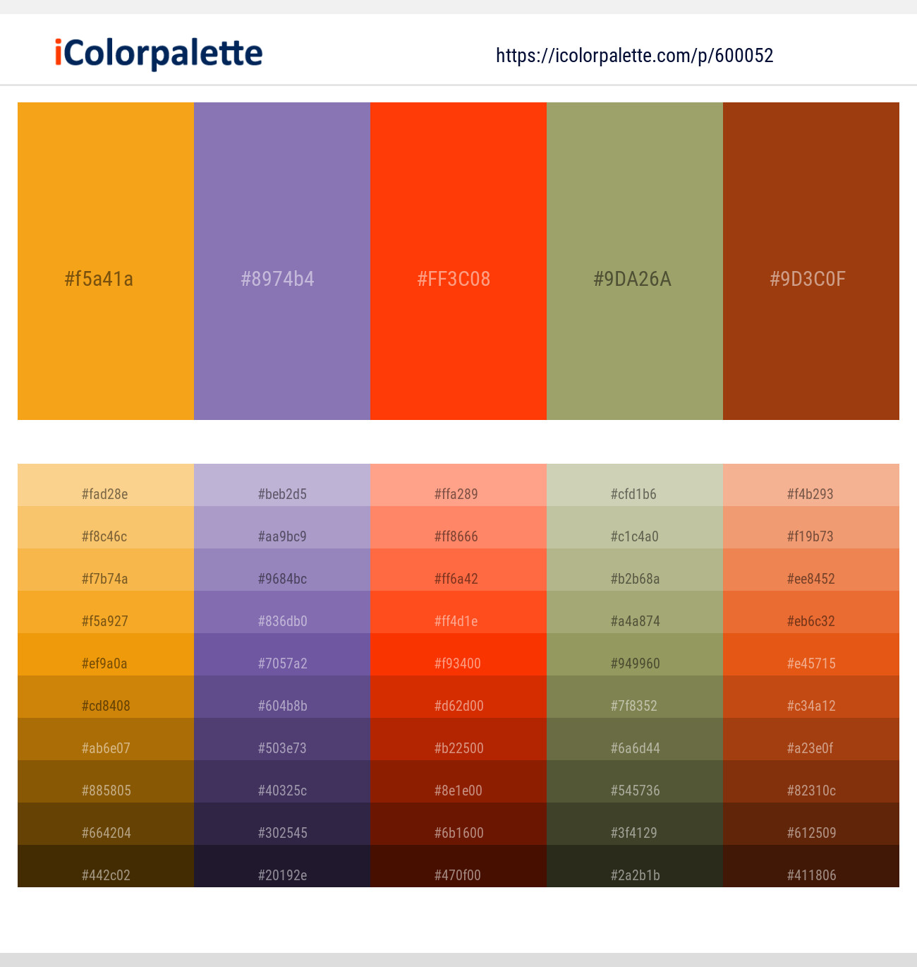 Buttercup – Lavender Purple – Vermilion – Green Smoke – Korma Color scheme