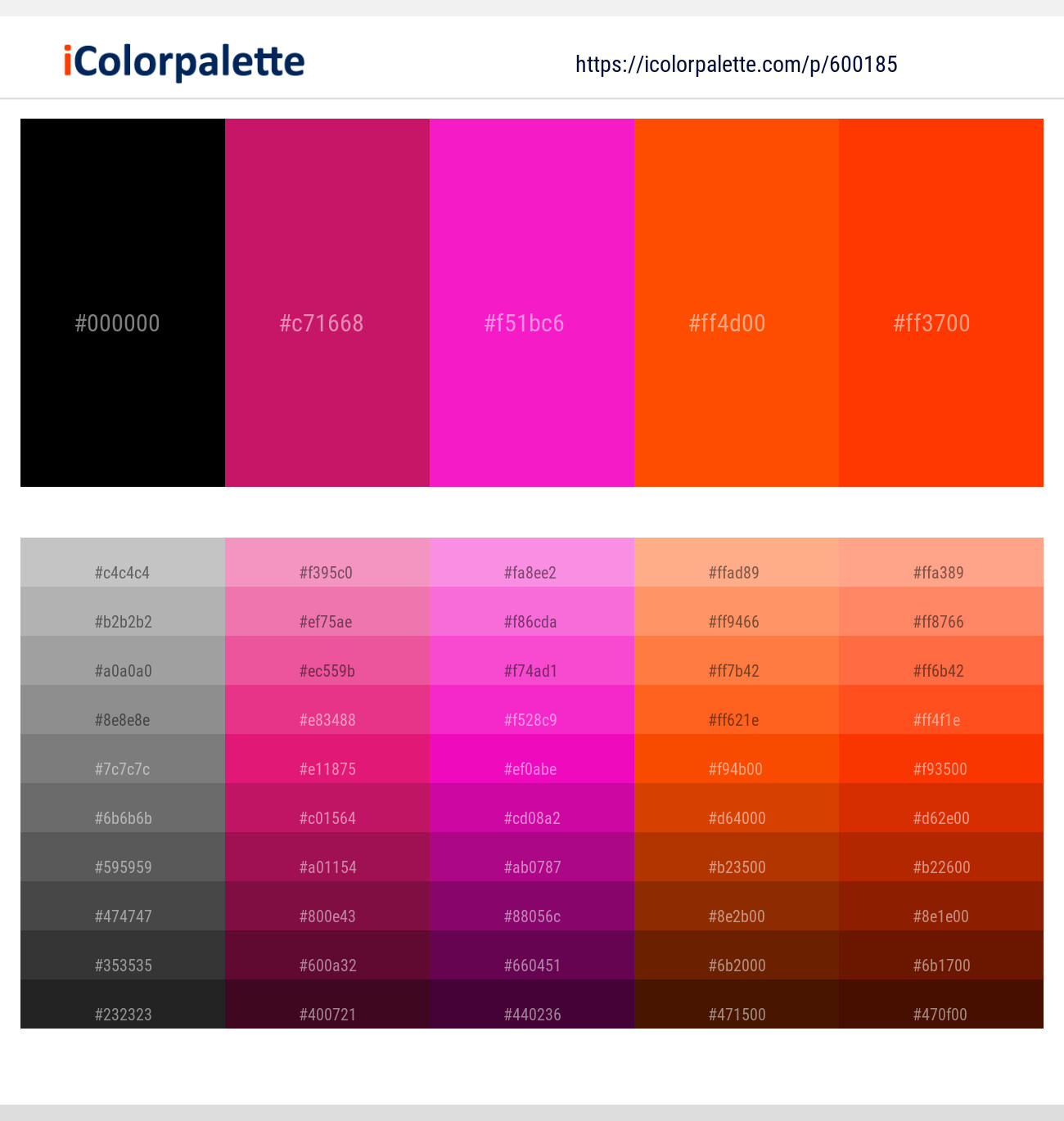 Black – Red Violet – Shocking Pink – Vermilion – Scarlet Color scheme