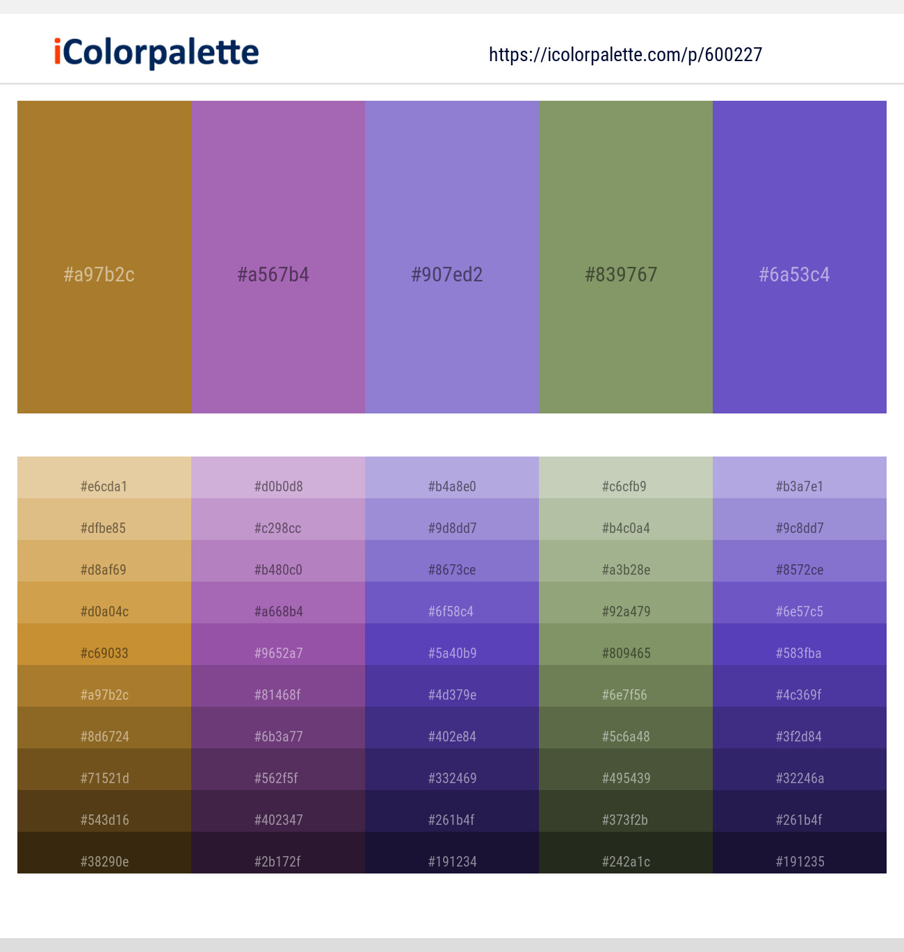 Luxor Gold – Wisteria – True V – Battleship Gray – Blue Violet Color scheme
