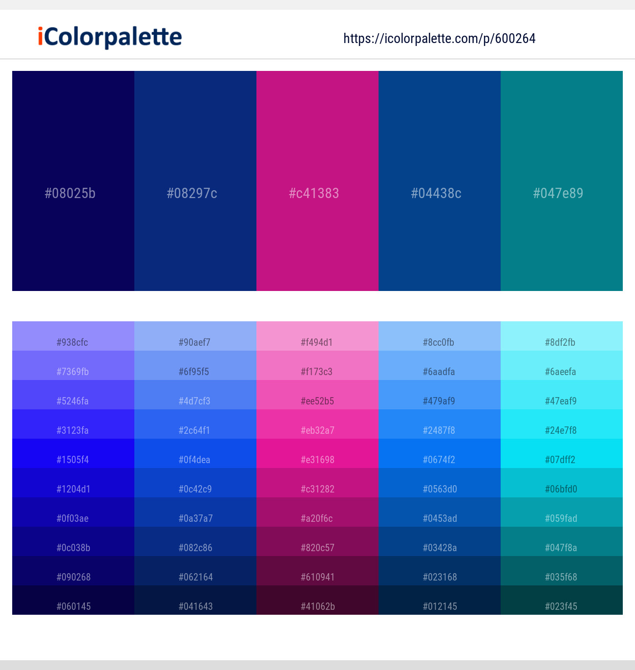 Gulf Blue – Catalina Blue – Red Violet – Congress Blue – Blue Lagoon Color scheme