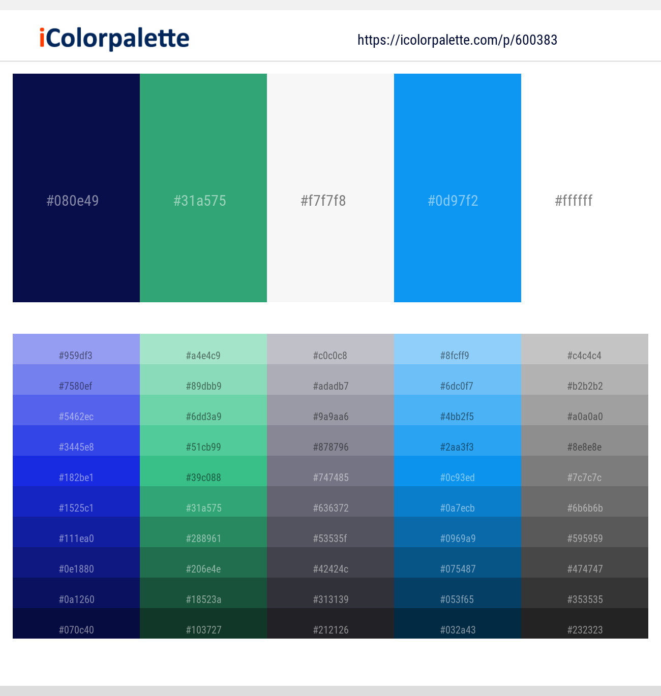 Deep Cove – Ocean Green – Athens Gray – Dodger Blue – White Color scheme