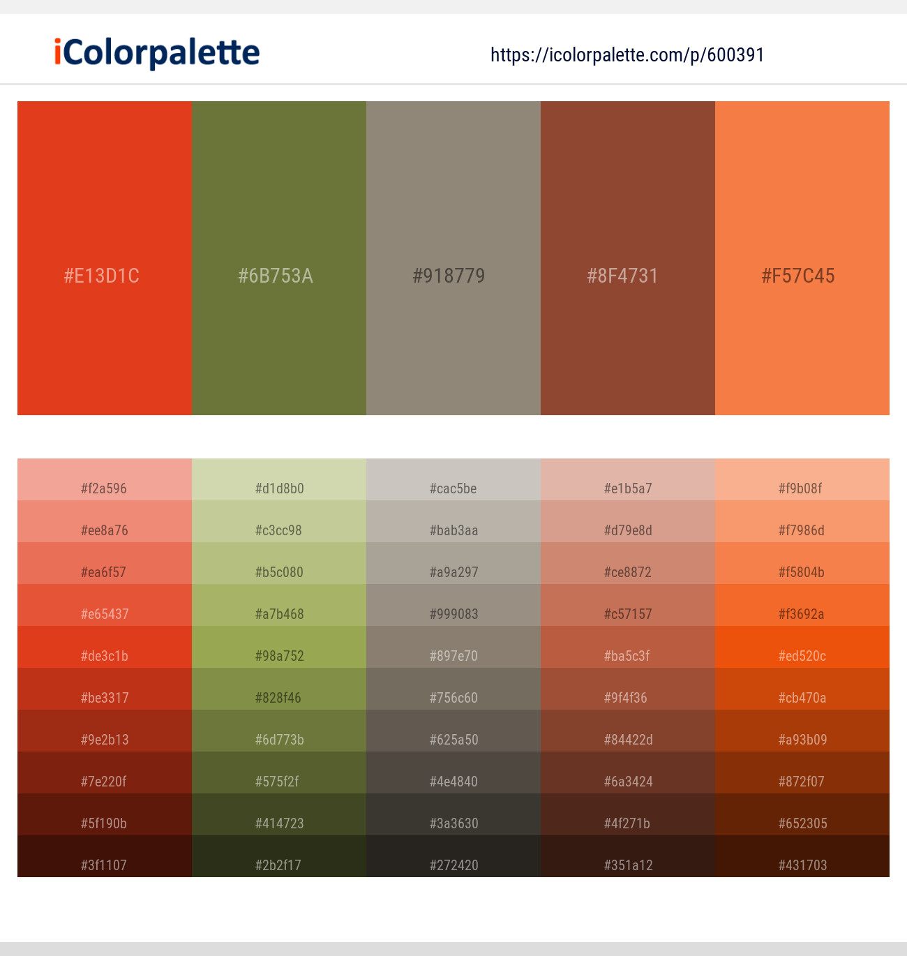 Cinnabar – Crete – Stonewall – Mule Fawn – Jaffa Color scheme