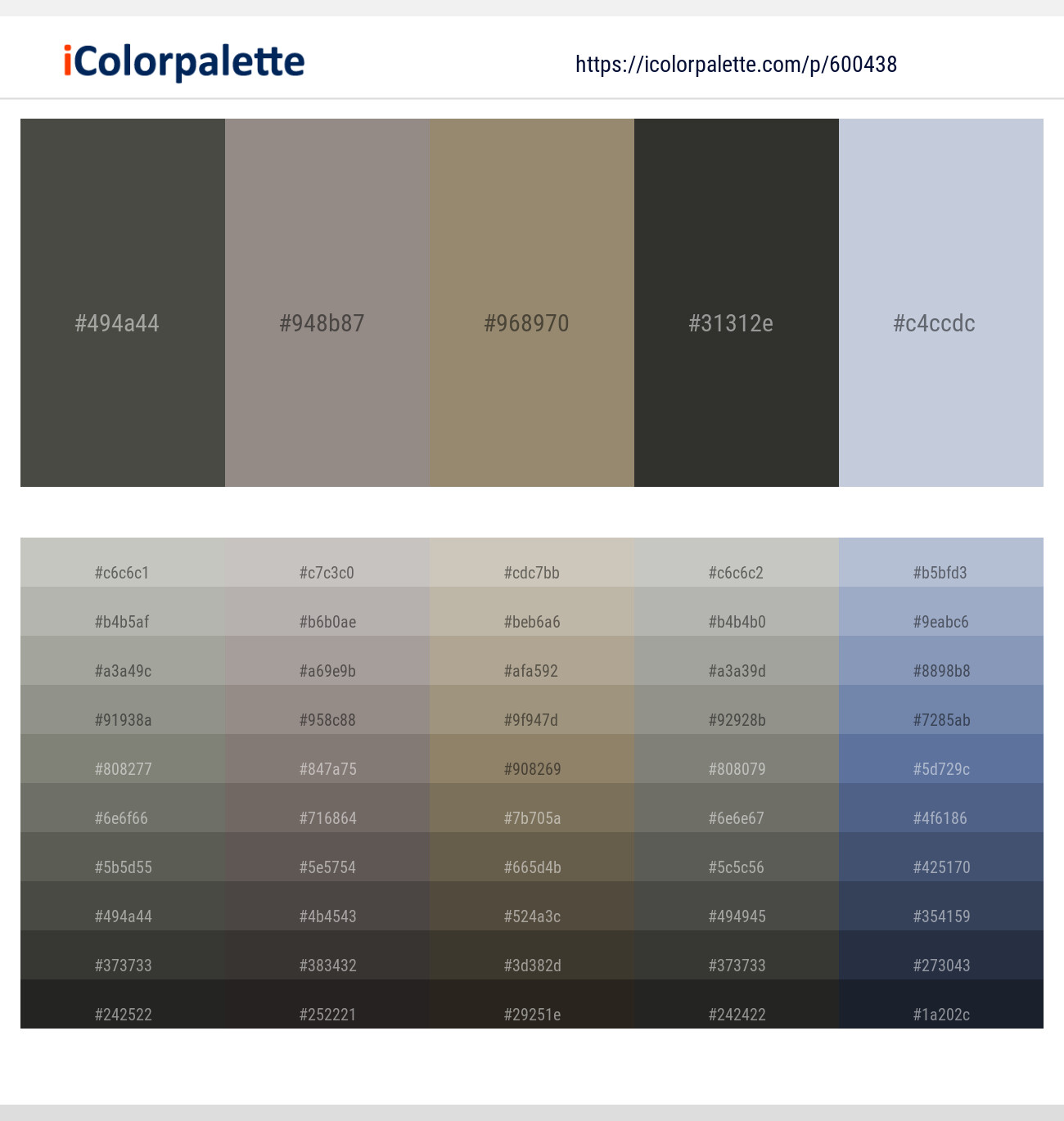 Kelp – Schooner – Arrowtown – Rangitoto – Periwinkle Gray Color scheme
