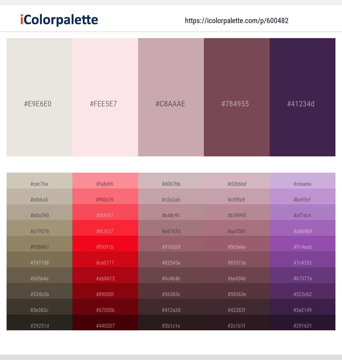 Pearl Bush – Cosmos – Pink Swan – Ferra – Bossanova Color scheme