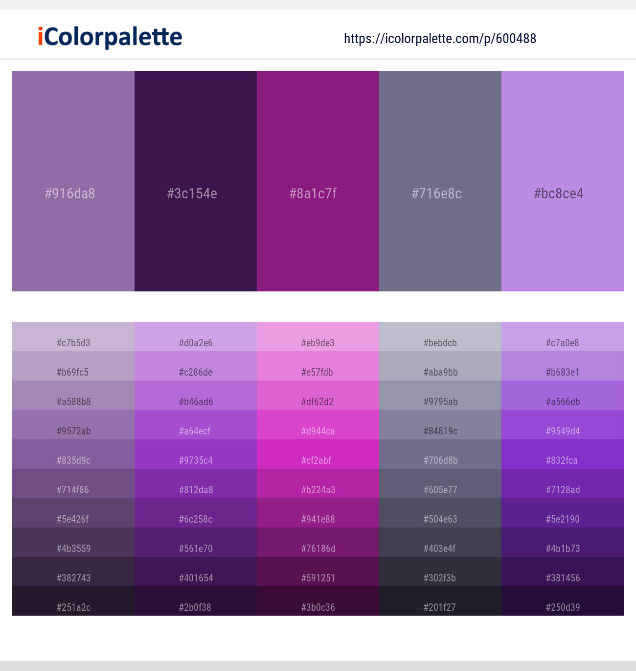 Wisteria – Grape – Plum – Topaz – Lavender Color scheme