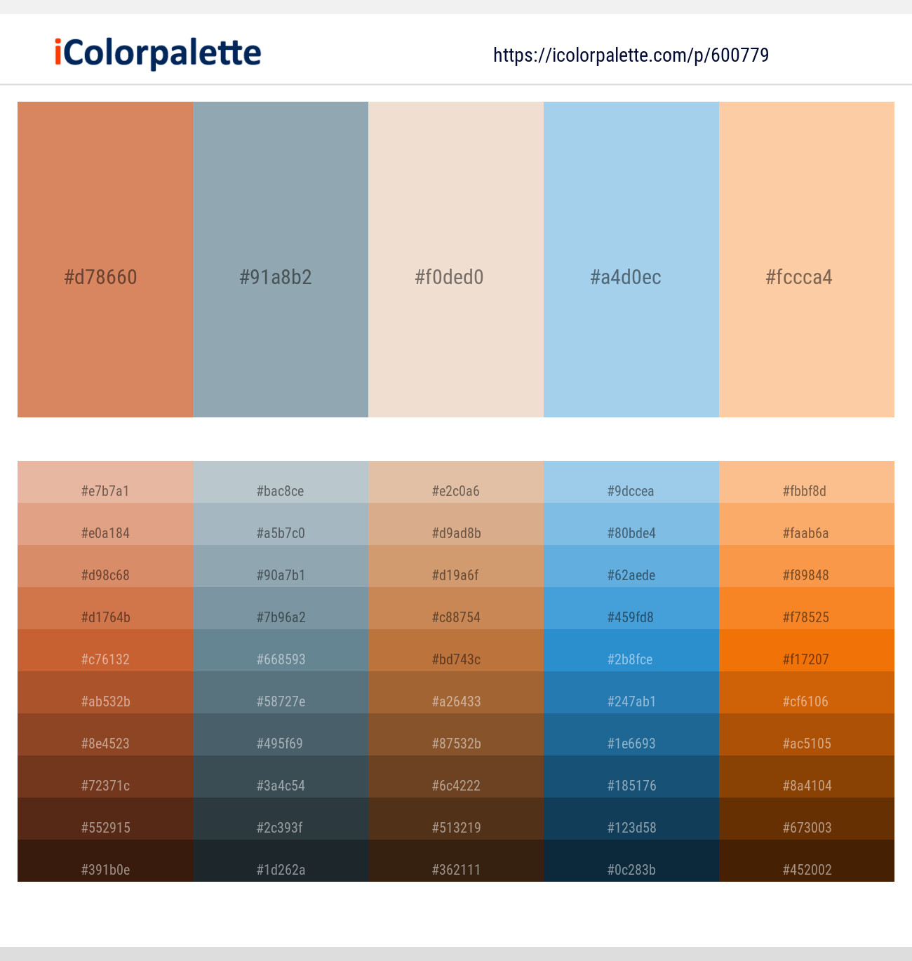 Copperfield – Bali Hai – Almond – Cornflower – Flesh Color scheme