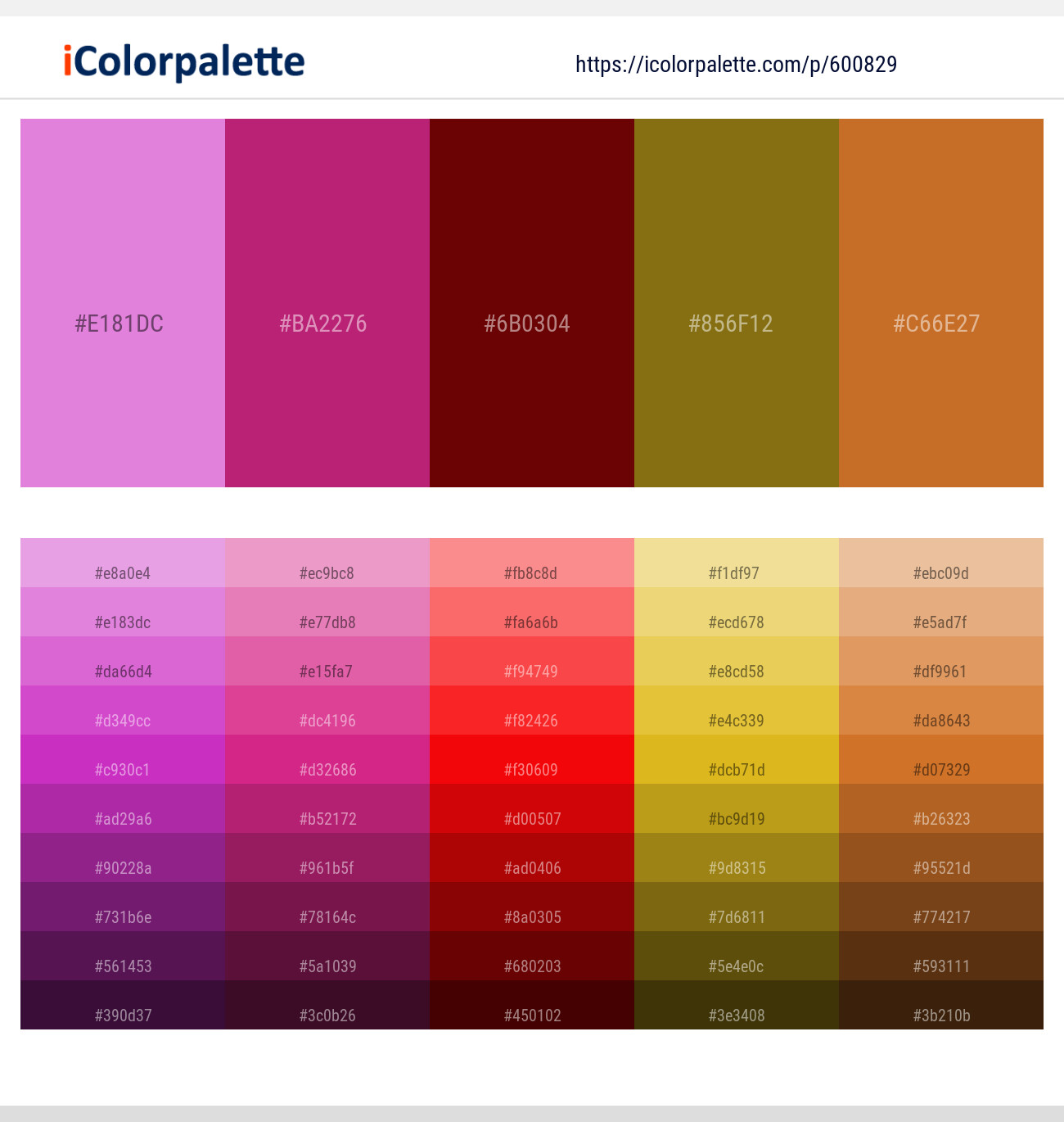 Orchid – Hibiscus – Rosewood – Corn Harvest – Ochre Color scheme