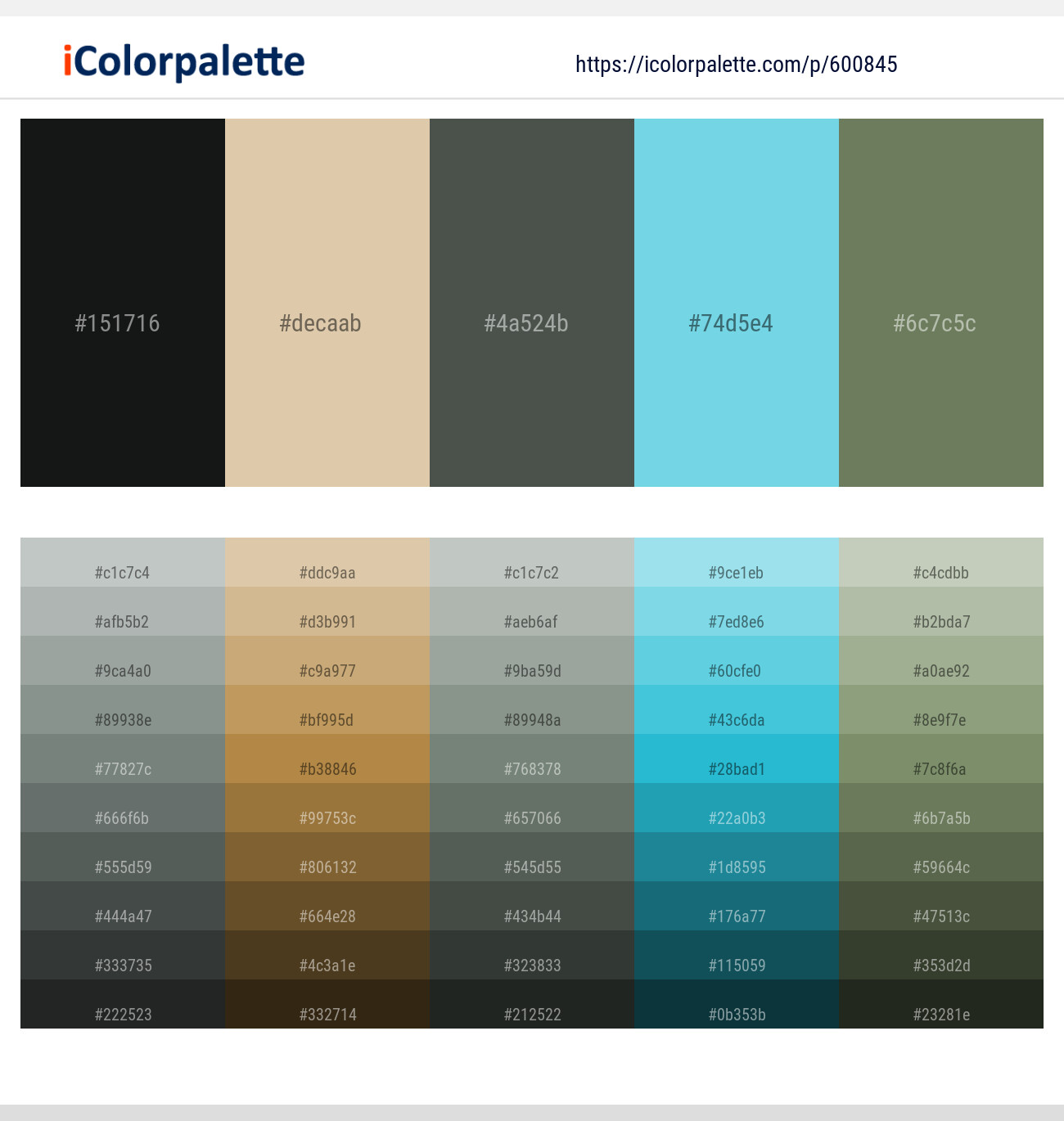 Racing Green – Akaroa – Gray Asparagus – Aquamarine Blue – Limed Ash Color scheme