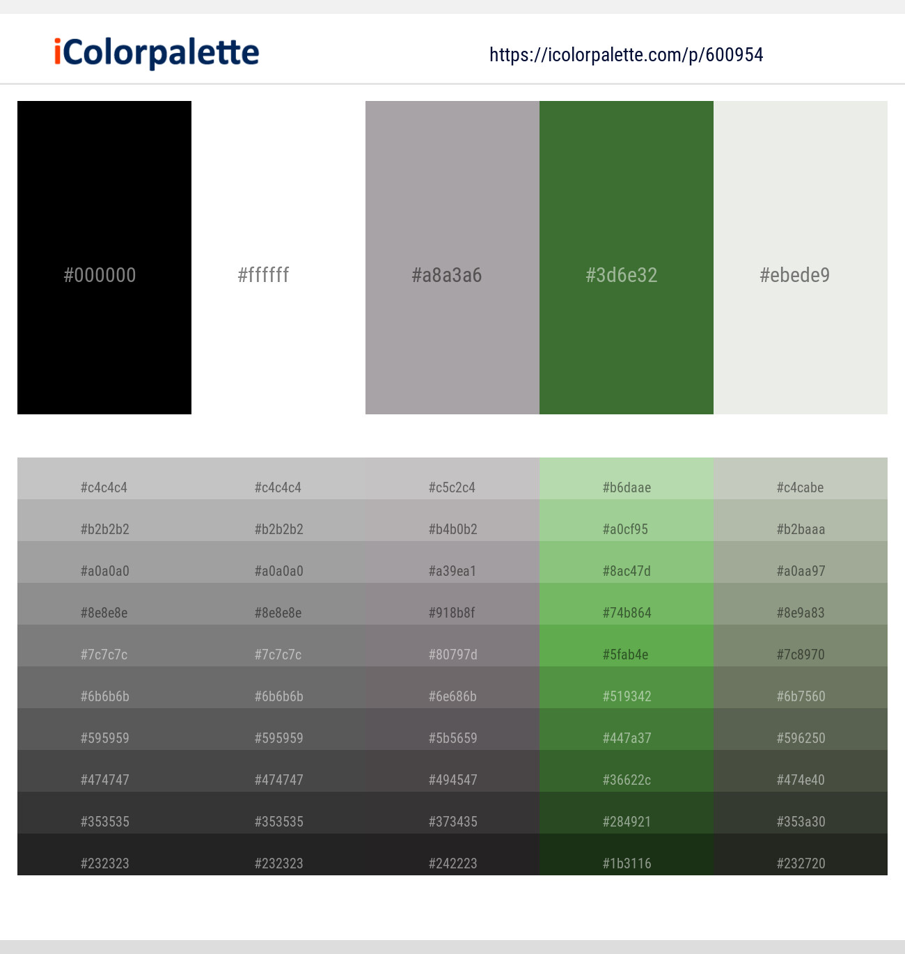 Black – White – Shady Lady – Fern Green – Green White Color scheme