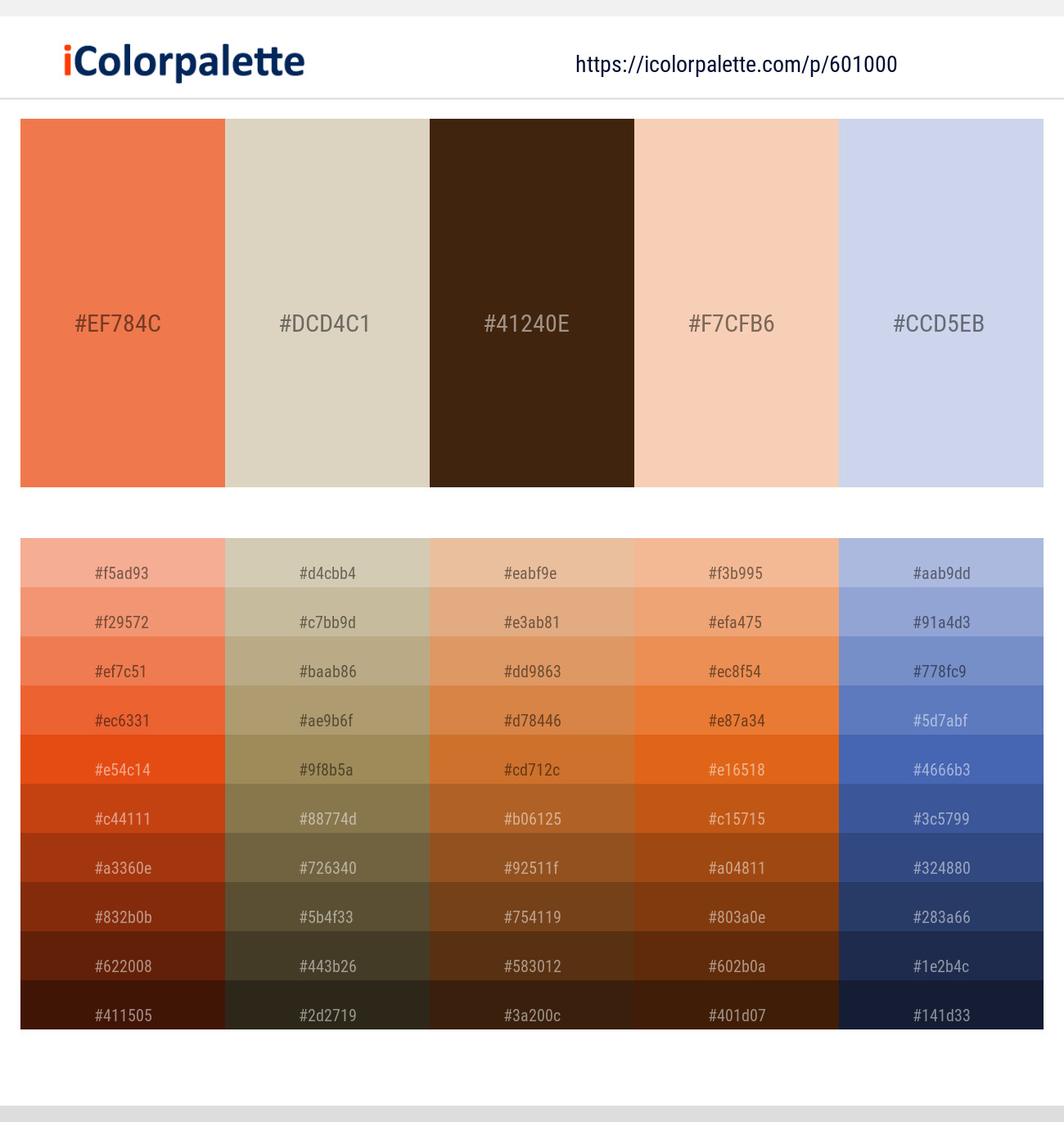 Burnt Sienna – Sisal – Deep Oak – Apricot Peach – Periwinkle Gray Color scheme