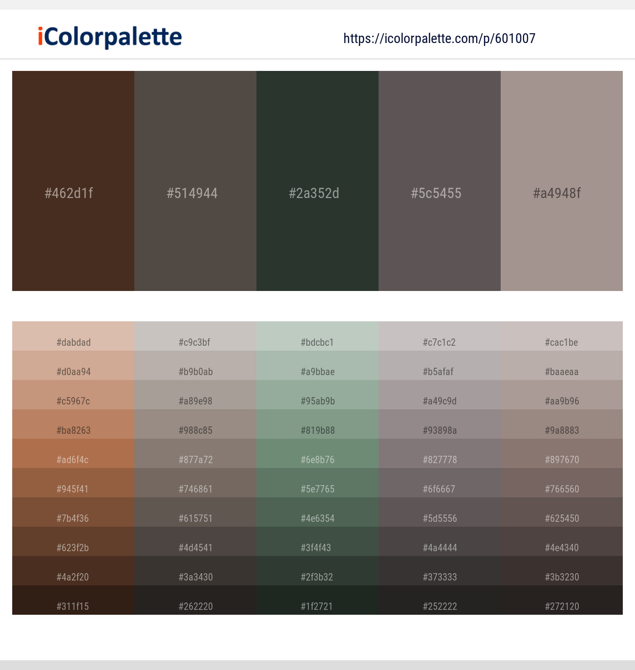 Cork – Kabul – Lunar Green – Zambezi – Del Rio Color scheme